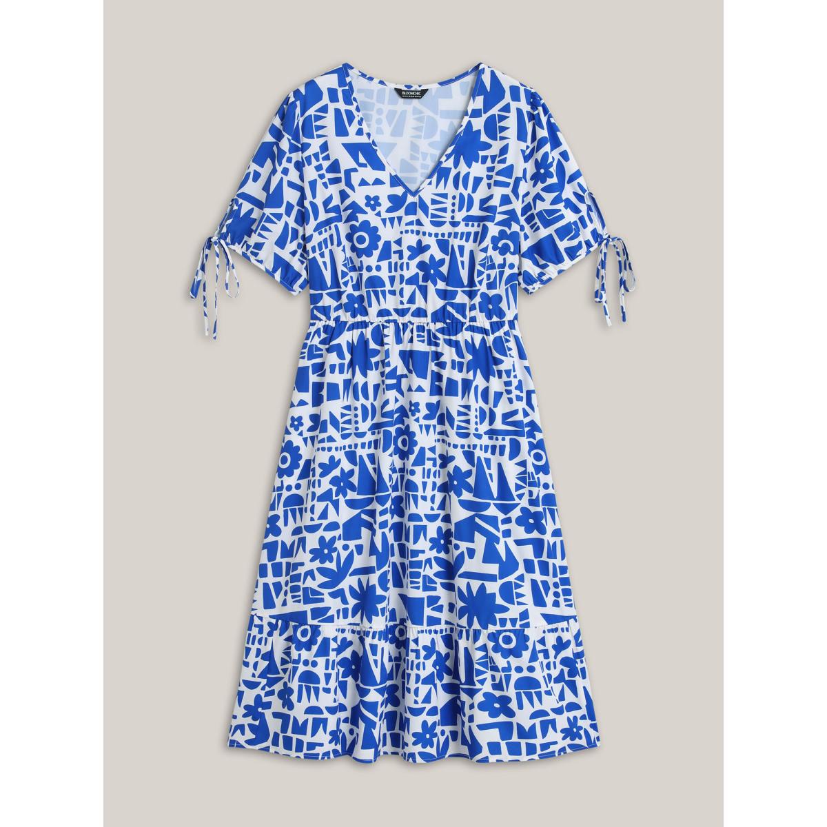 Plus Size Floral Abstract Print Pockets Midi Dress Multicolor Women V-neck Sleeveless Curvy BloomChic 22-24/3X Product Image