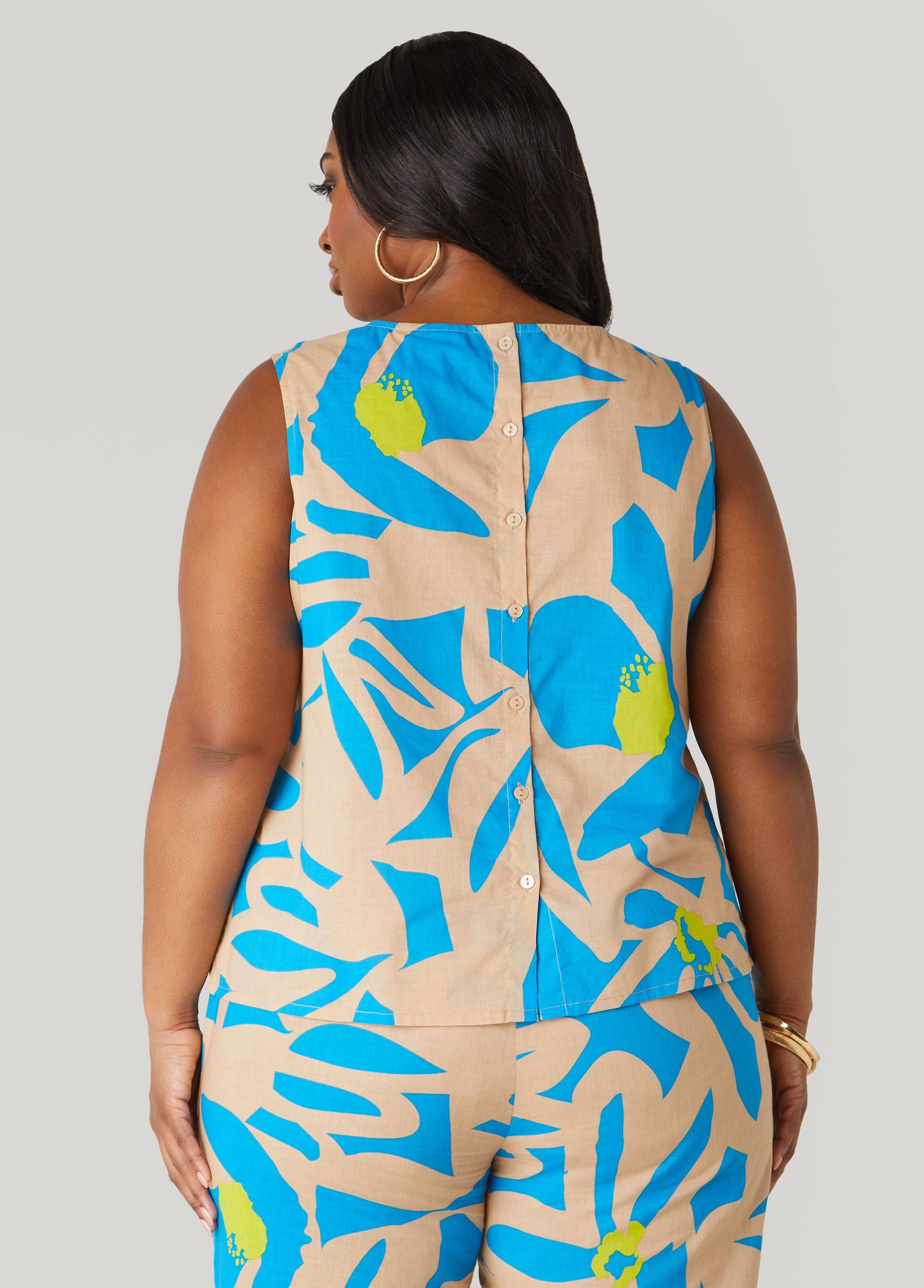 Plus Size Floral Print Poplin Top Ashley Stewart Product Image