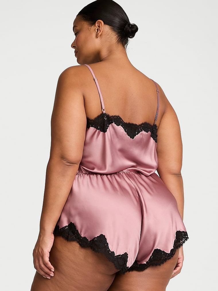 Satin Lace-Trim Romper Product Image