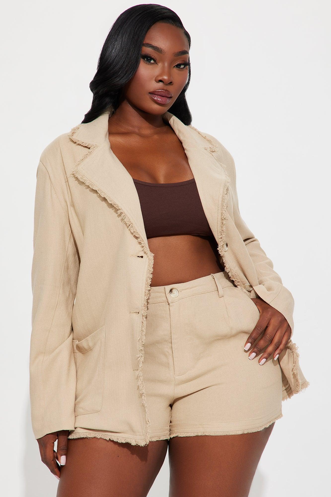 Amina Oversized Linen Blazer - Tan Female Product Image
