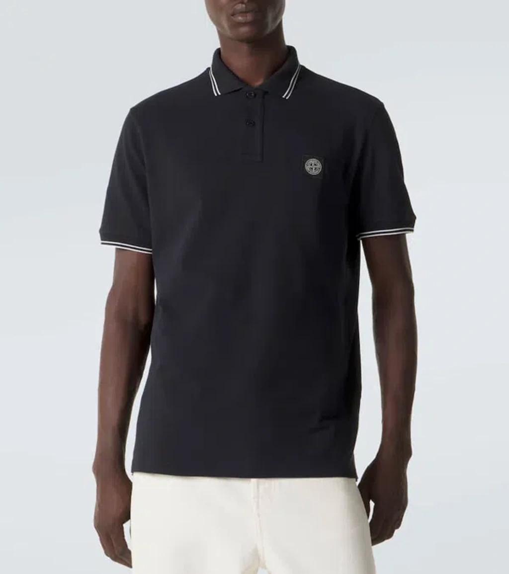 STONE ISLAND Mens Black Brand-patch Regular-fit Stretch-cotton Polo Shirt Xl Product Image