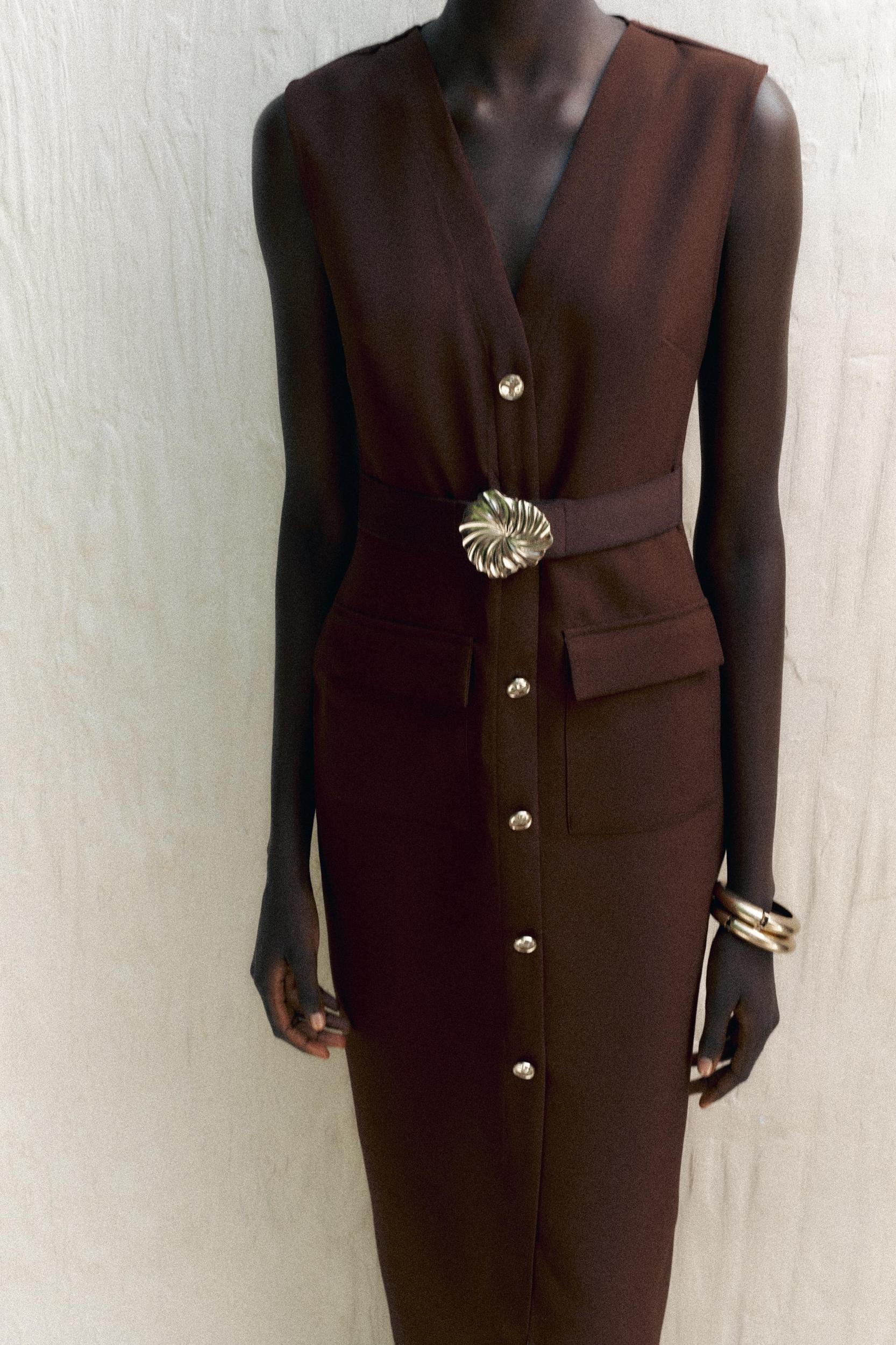 BELTED CREPE MIDI DRESS Product Image