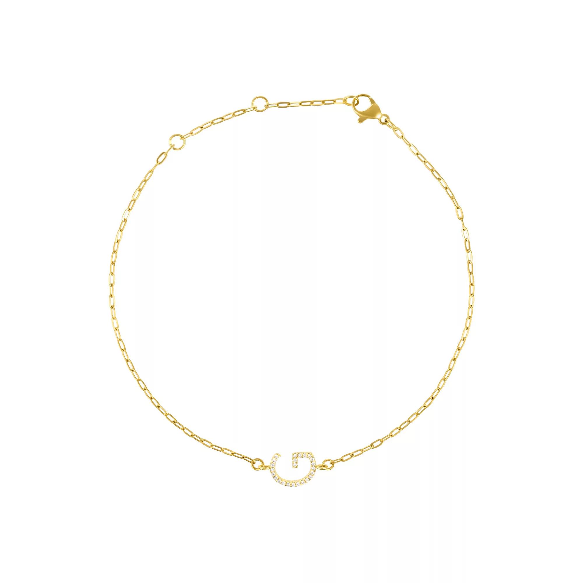 Adornia Gold Tone Cubic Zirconia Pave Sideways Initial Anklet, Women's, Size: 9-11" ADJ, Gold Tone G Product Image