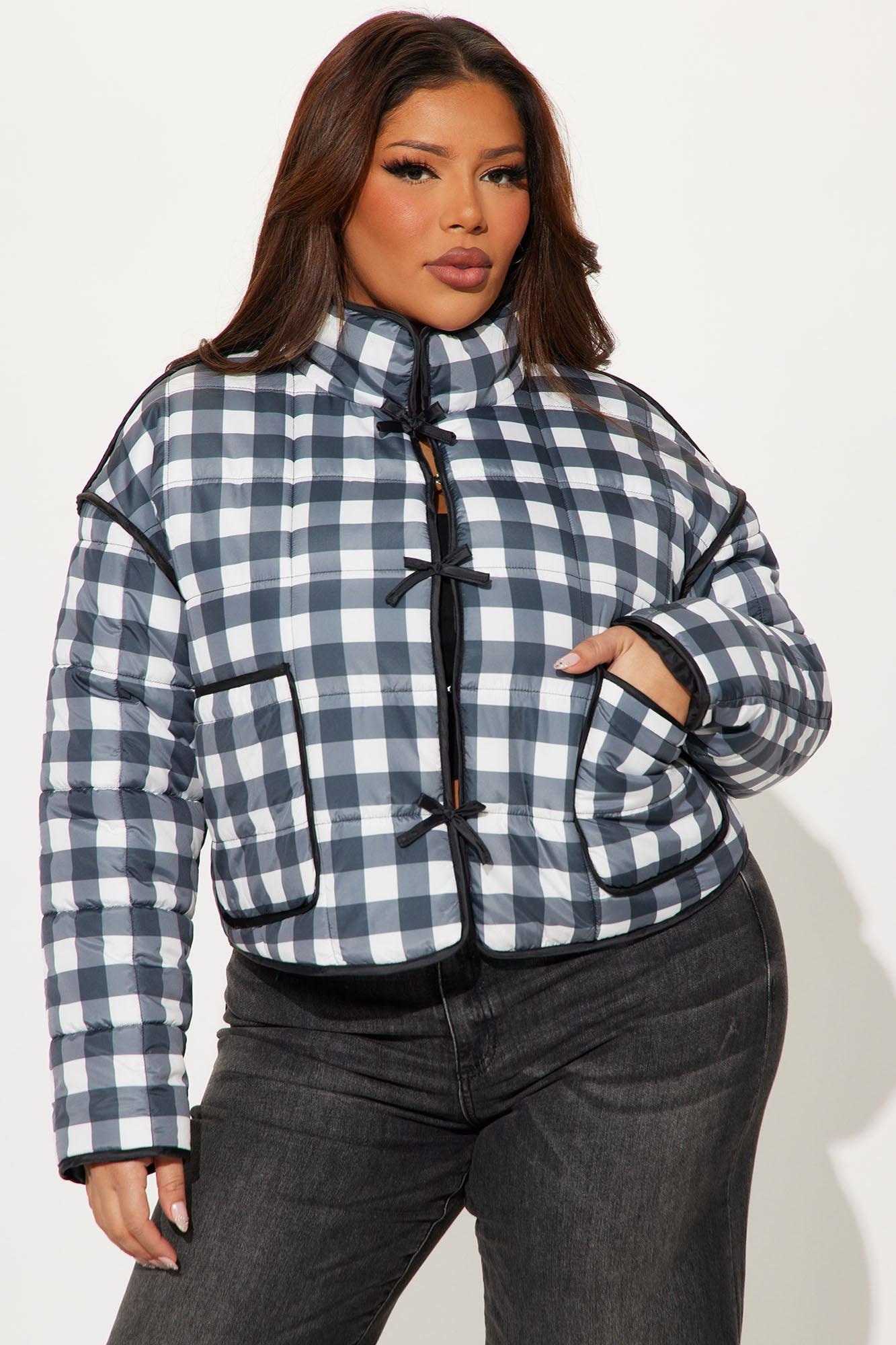 Sweet As Ever Lightweight Quilted Plaid Jacket - Black/White Female Product Image