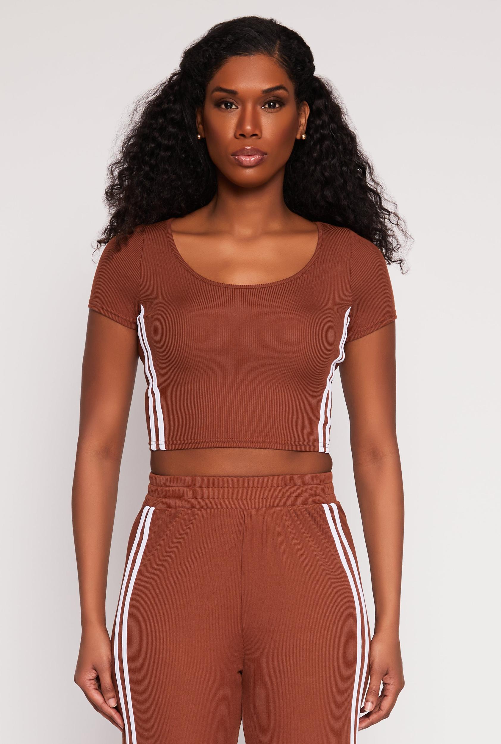 Womens Varsity Stripe Short Sleeve Crop Top Product Image