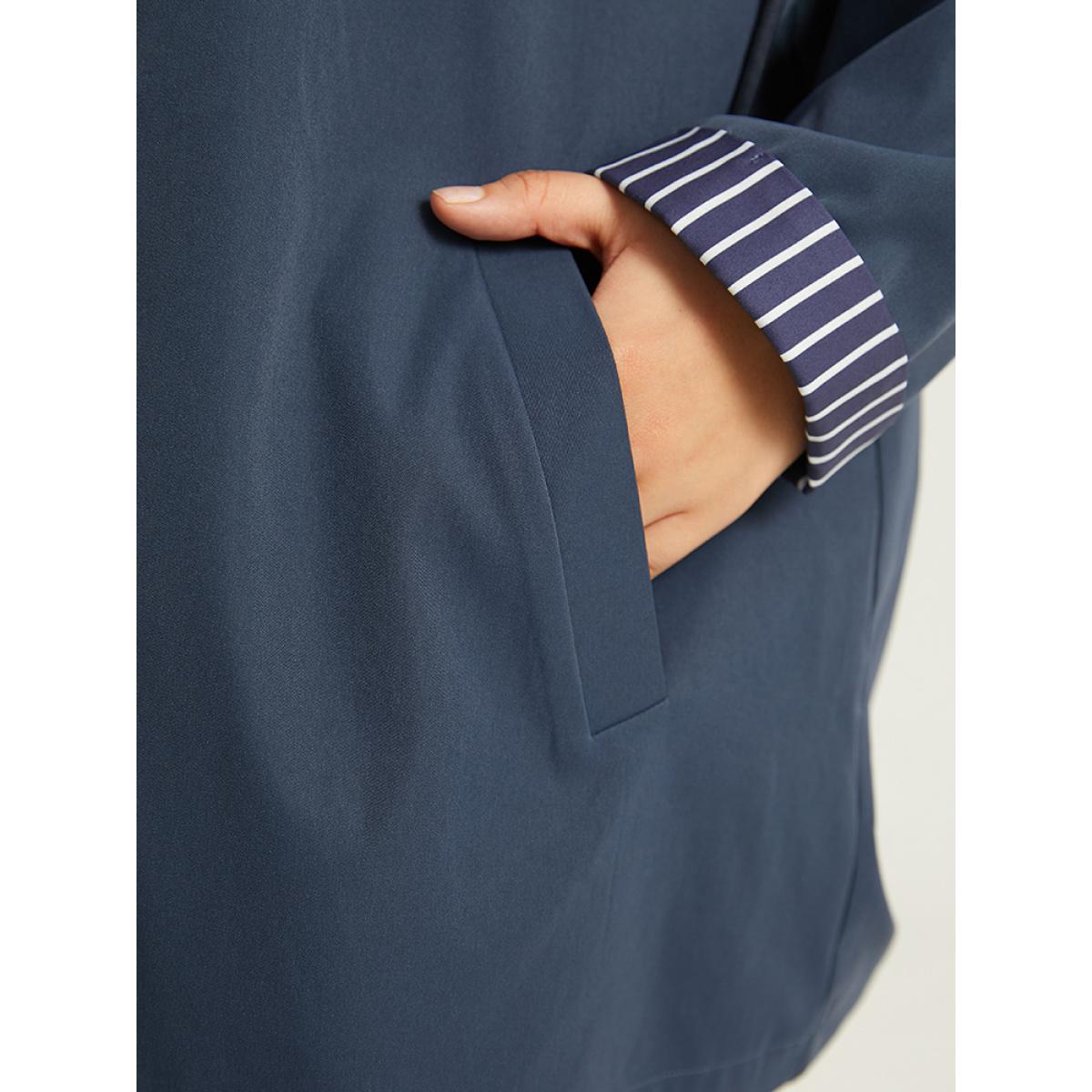 Plus Size Striped Patchwork Zipper Pocket Drawstring Coat Women DarkBlue Casual Contrast Ladies Everyday Winter Coats BloomChic 26/4X Product Image