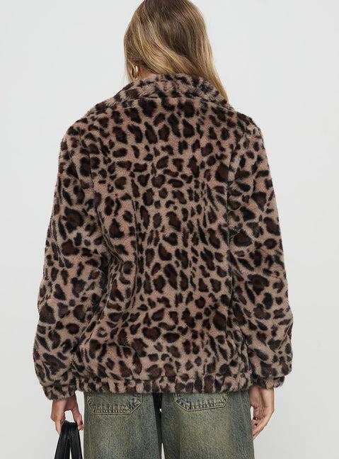 Caine Faux Fur Jacket Leopard Product Image