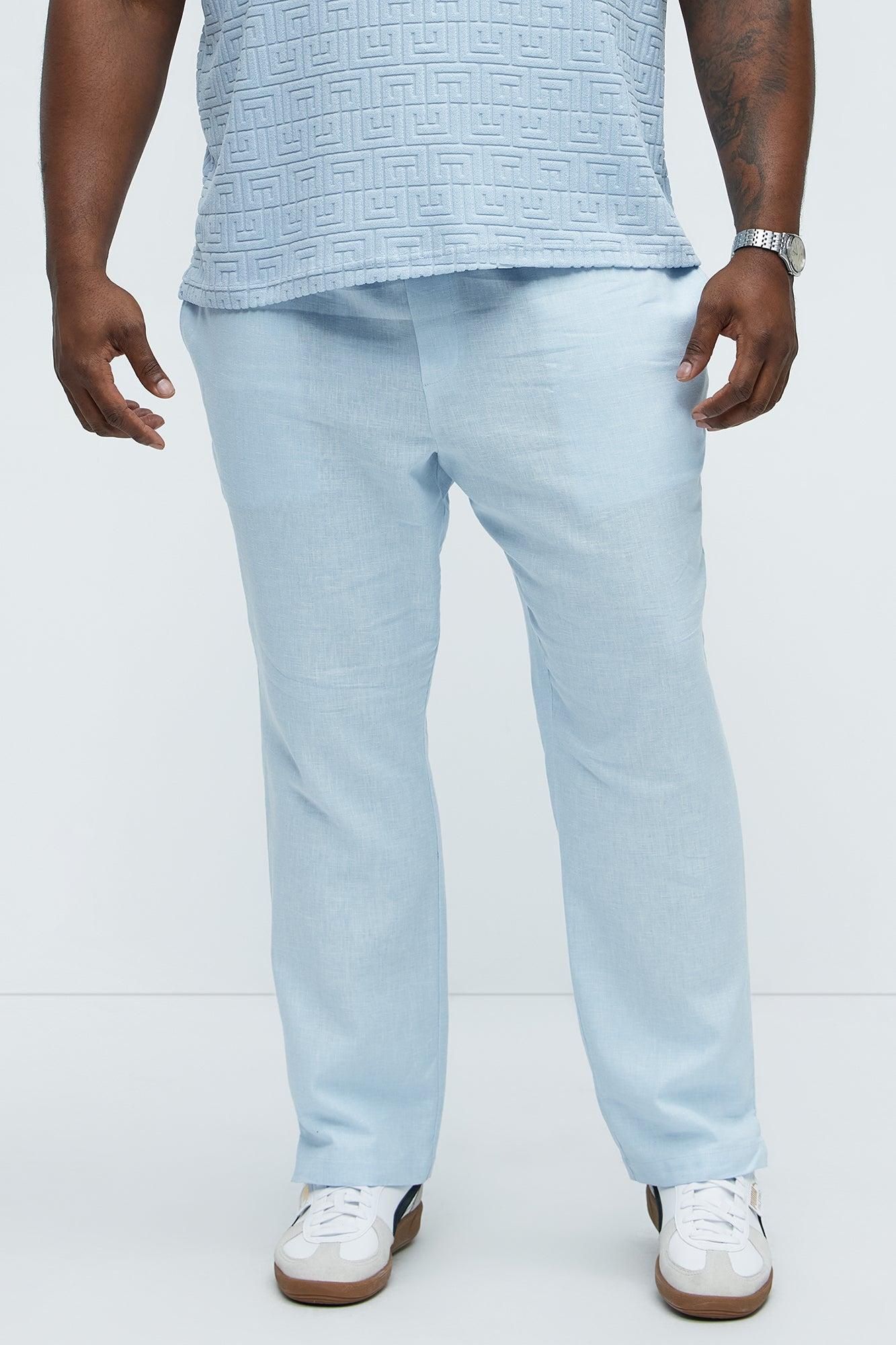 Bahamas Linen Slim Pull On Pants - Light Blue Product Image
