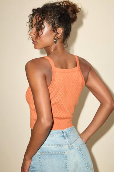 Zealand Orange Pointelle Knit Sweater Tank Top Product Image
