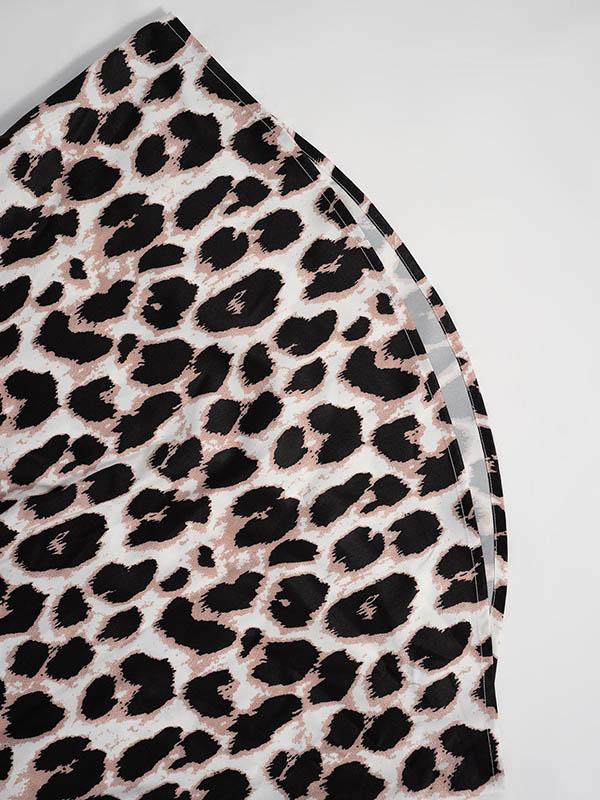 Loose Three-Quarter Sleeves Leopard Pleated Split-Joint Lapel Blouses&Shirts Tops Product Image