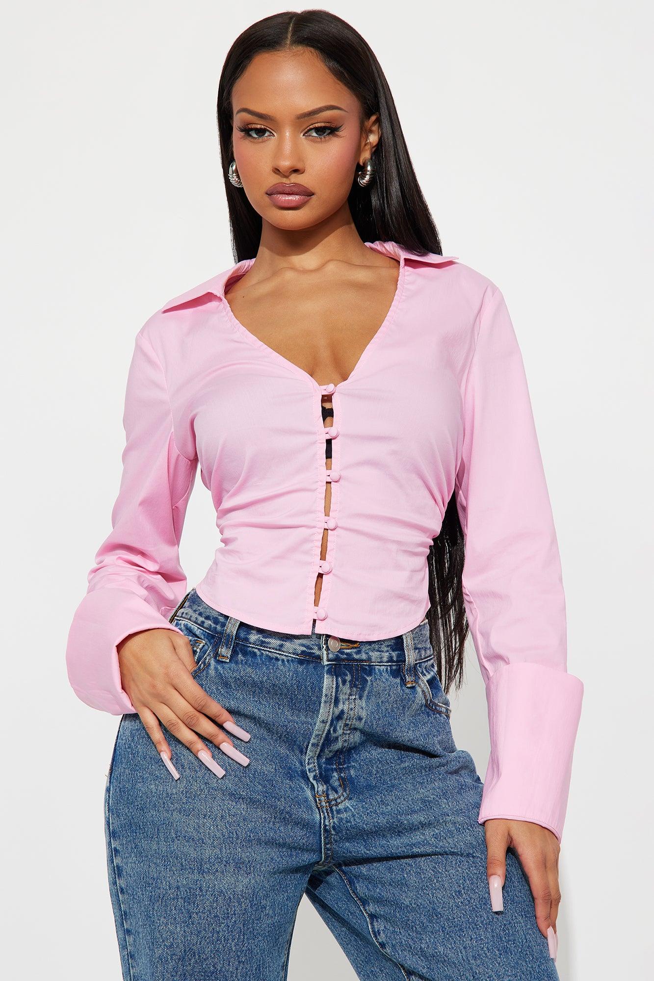 Wait On It Poplin Shirt - Pink Female Product Image