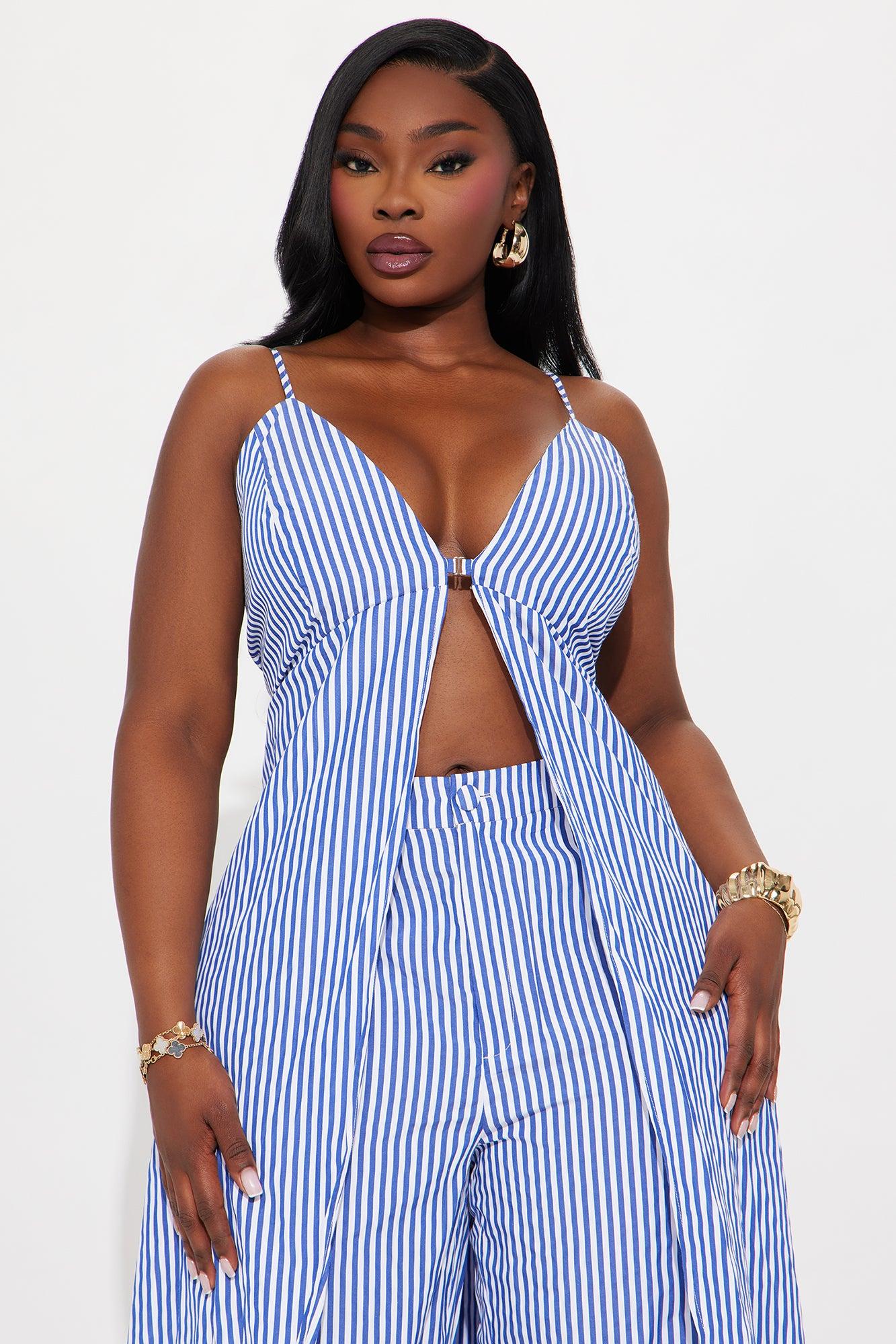 Beachside Glam Striped Poplin Pant Set - Blue/combo Product Image