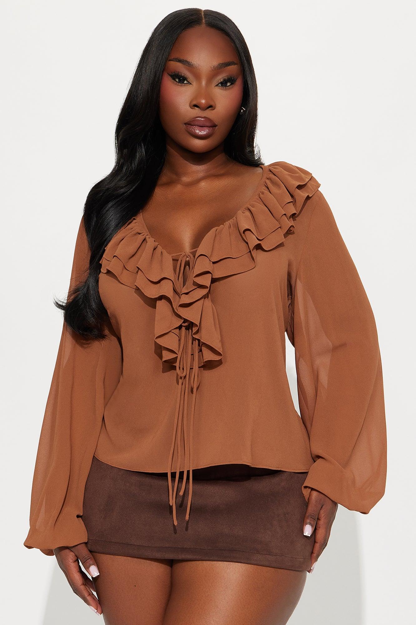 Living For This Ruffle Chiffon Blouse - Mocha Female Product Image
