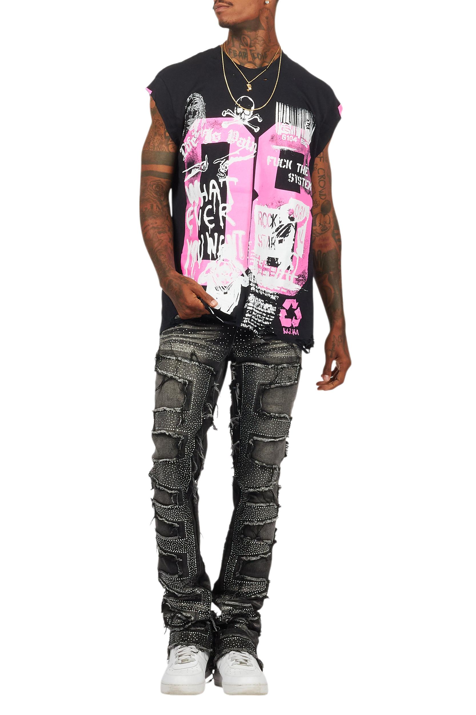 Grill Black/Pink Graphic Muscle T-Shirt Male Product Image