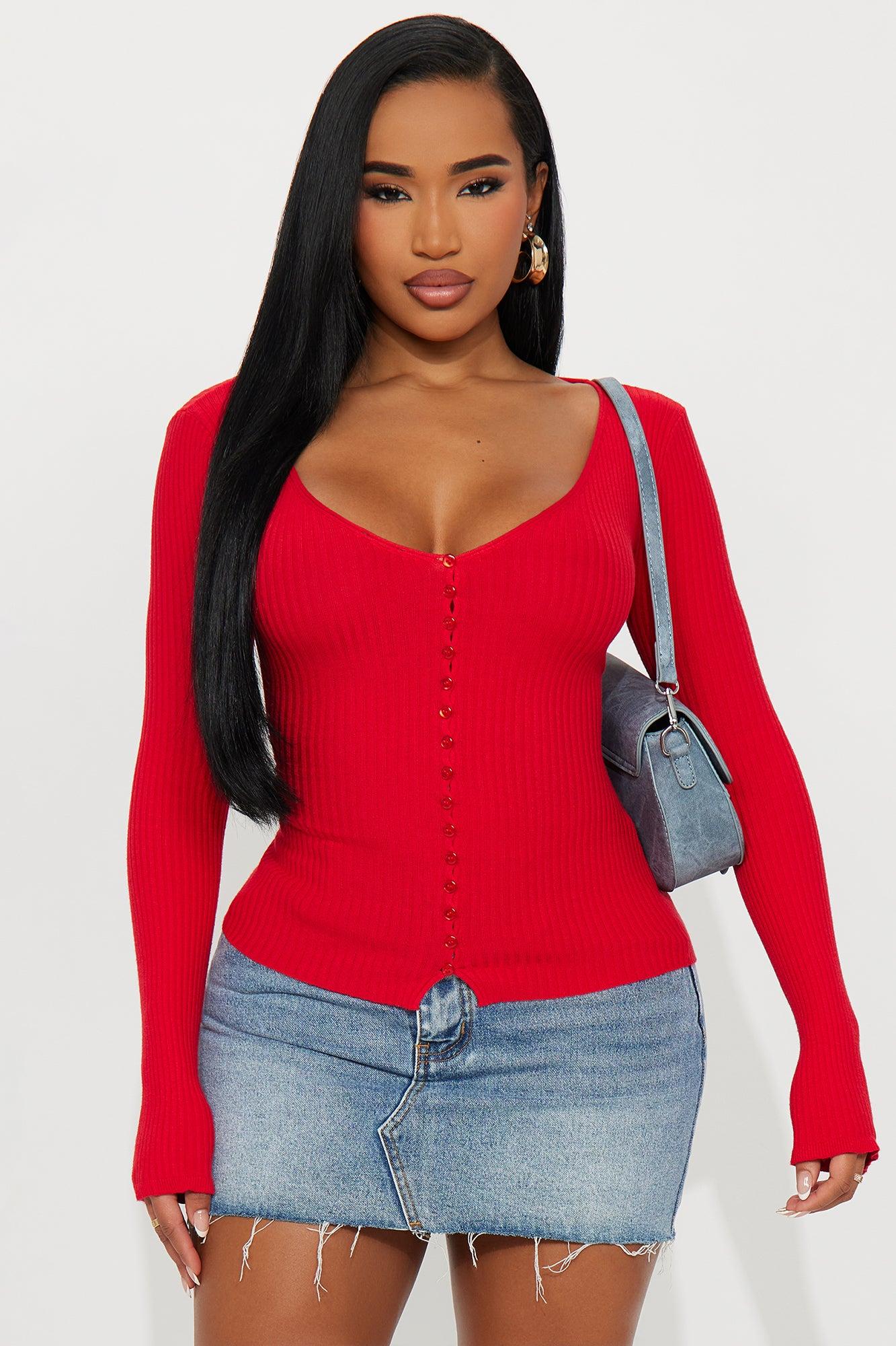 Karena Cardigan Sweater - Red Female Product Image