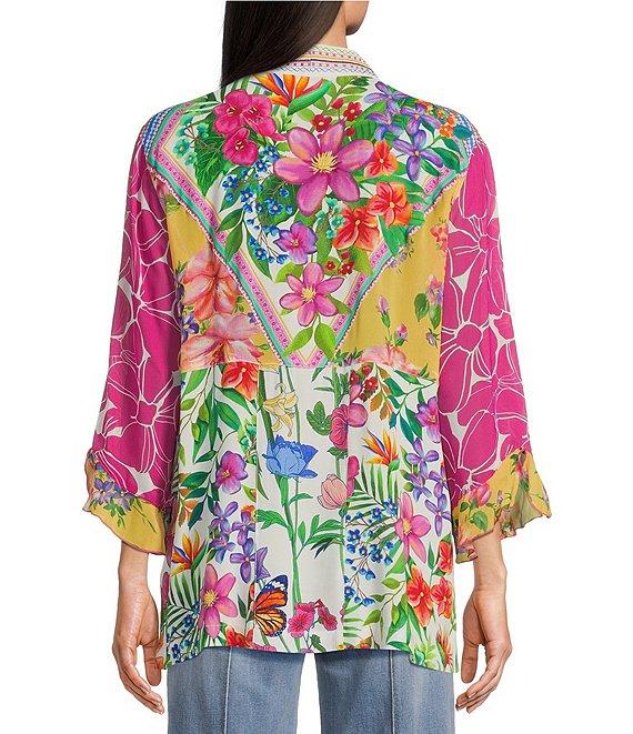 John Mark Mixed Floral Print 3/4 Sleeve Open Front Kimono Product Image