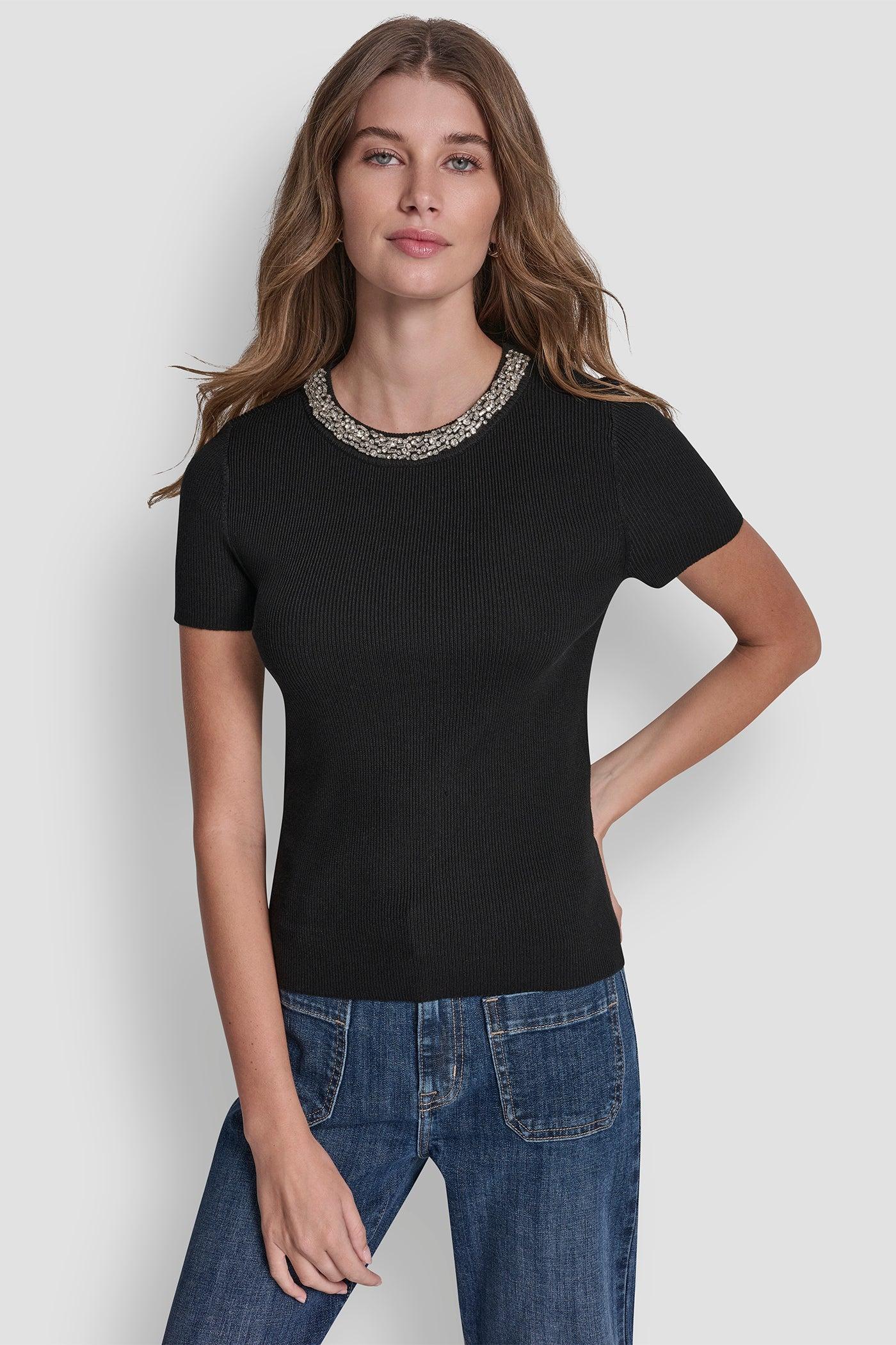 SWEATER WITH EMBELLISHED NECKLINE Product Image