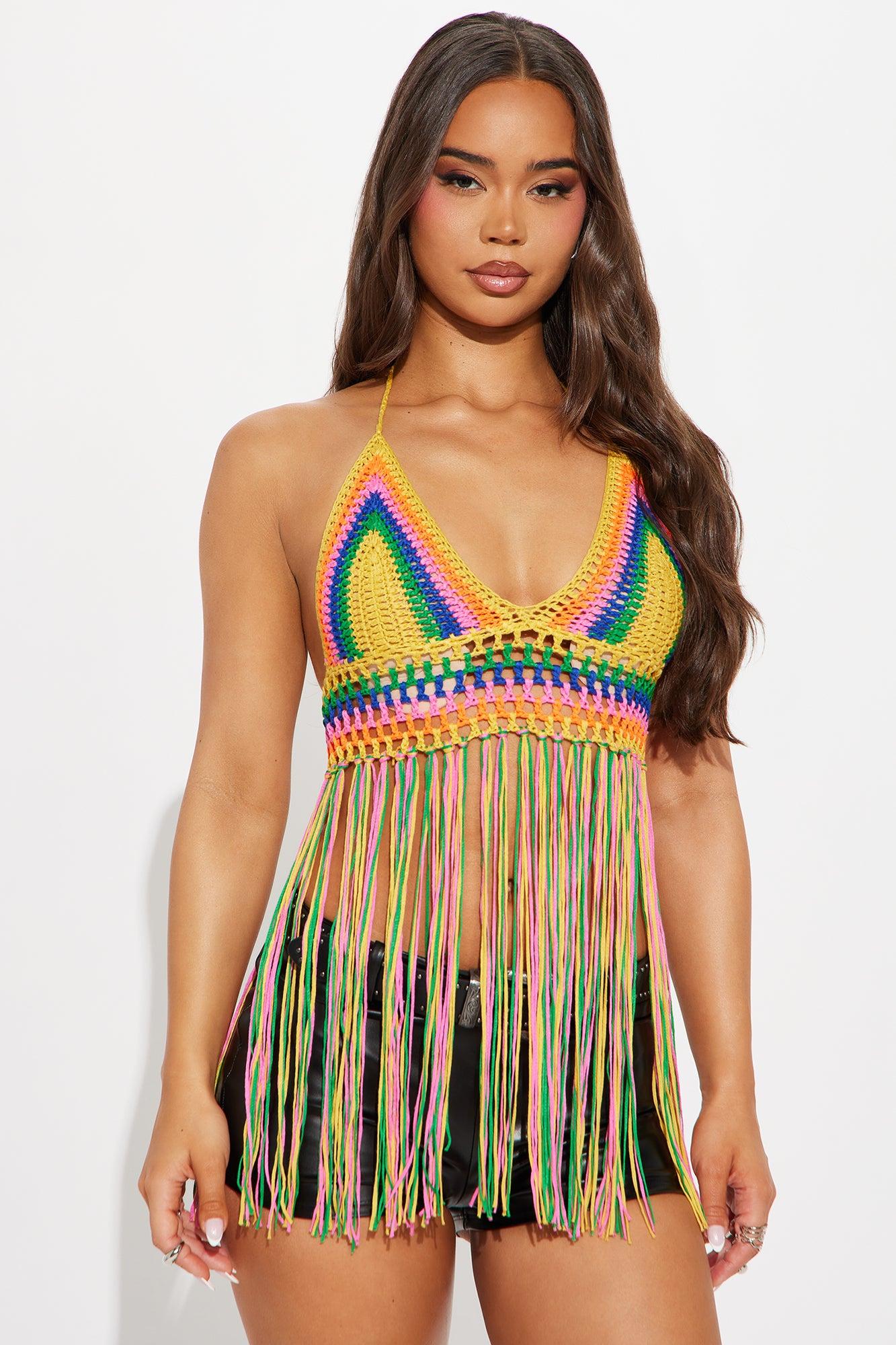 Feel The Vibes Crochet Halter Top - Multi Color Product Image