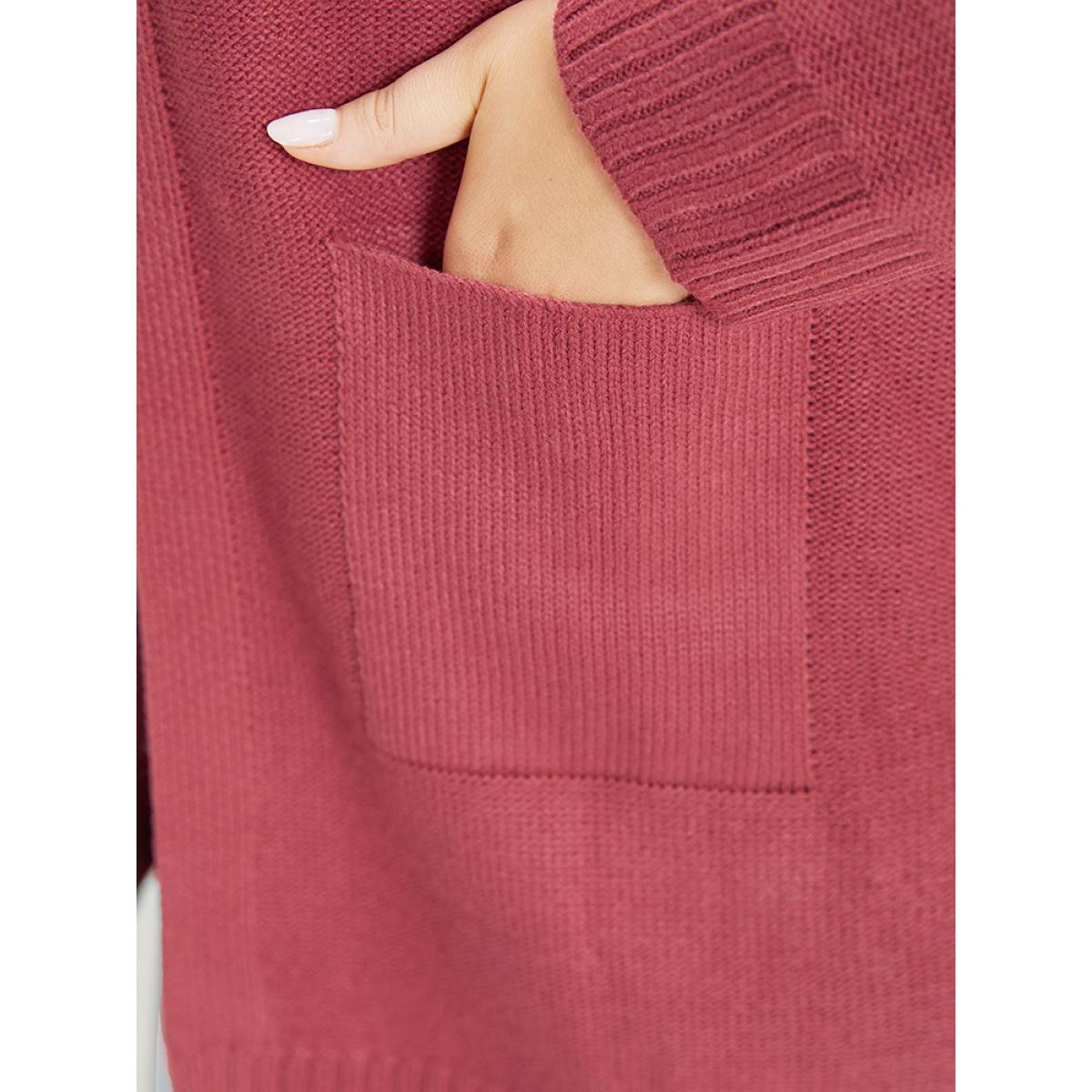 Plus Size Solid Patched Pocket Open Front Long Sleeve Cardigan Russet Women Casual Loose Long Sleeve Everyday Cardigans BloomChic 22-24/3X Product Image