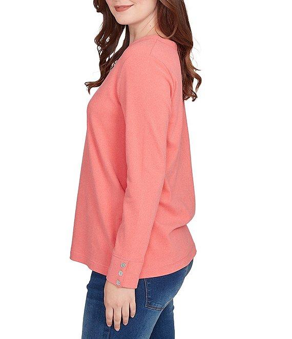 Ruby Rd. Petite Size Luxe Rib Knit V-Neck Long Sleeve Popover Top Product Image