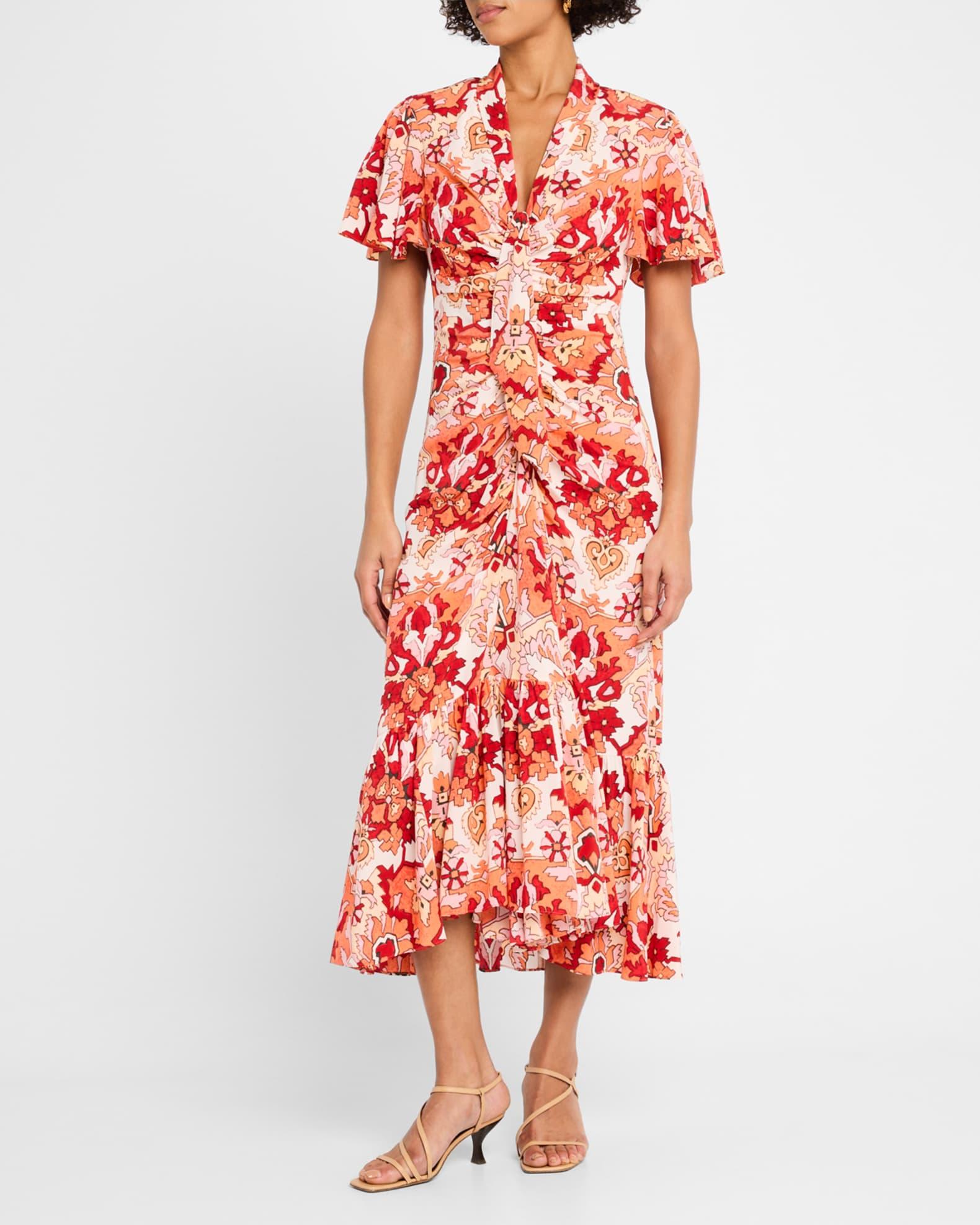 Peeta Ruched Damask Midi Dress Product Image