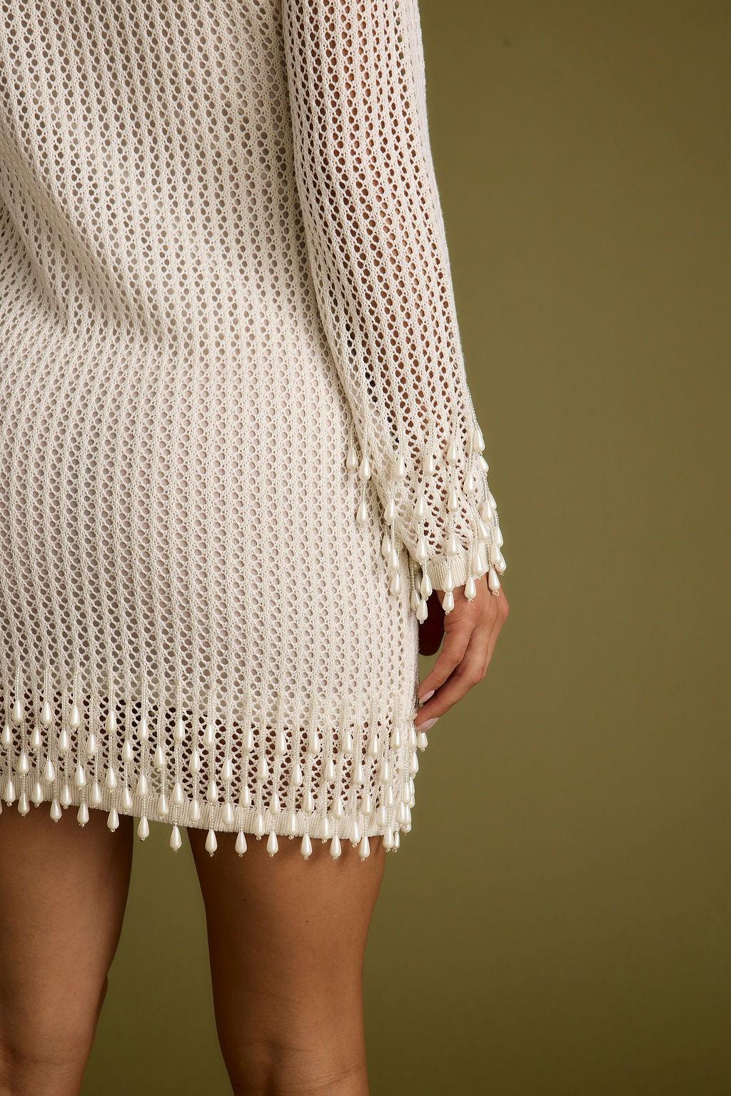 Plata Embellished Cream Knit Mini Dress Product Image