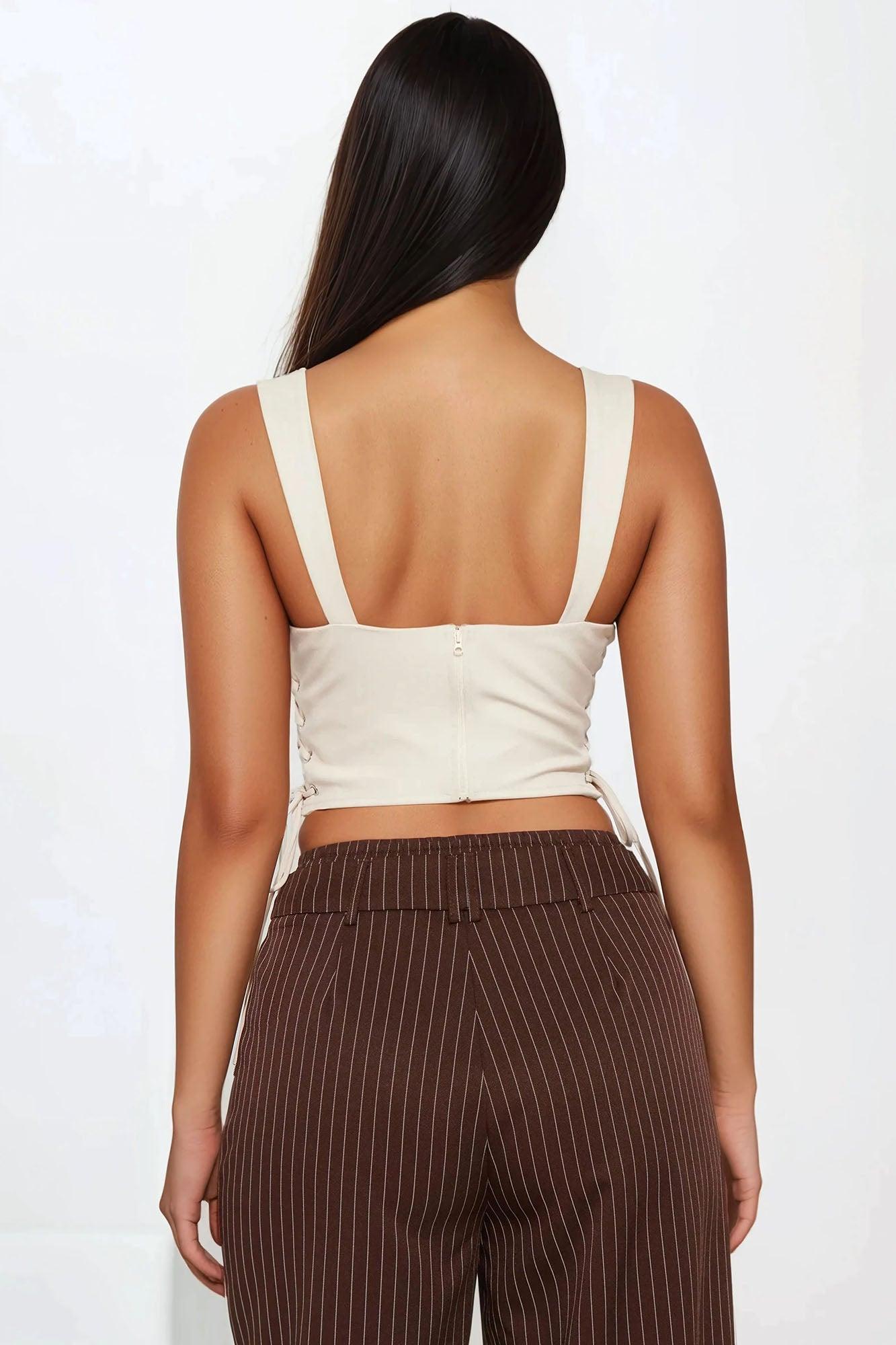 Less Is More Lace Up Corset Top - Beige Female Product Image