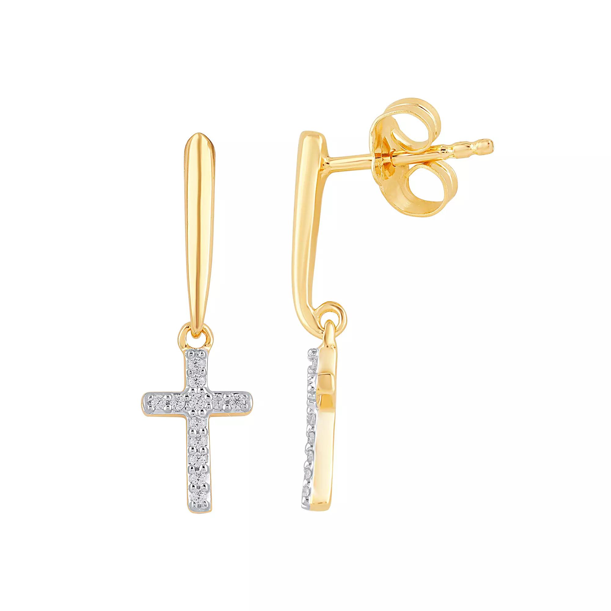 10k Gold 1/10 Carat T.W. Diamond Cross Dangle Earrings, Women's Product Image