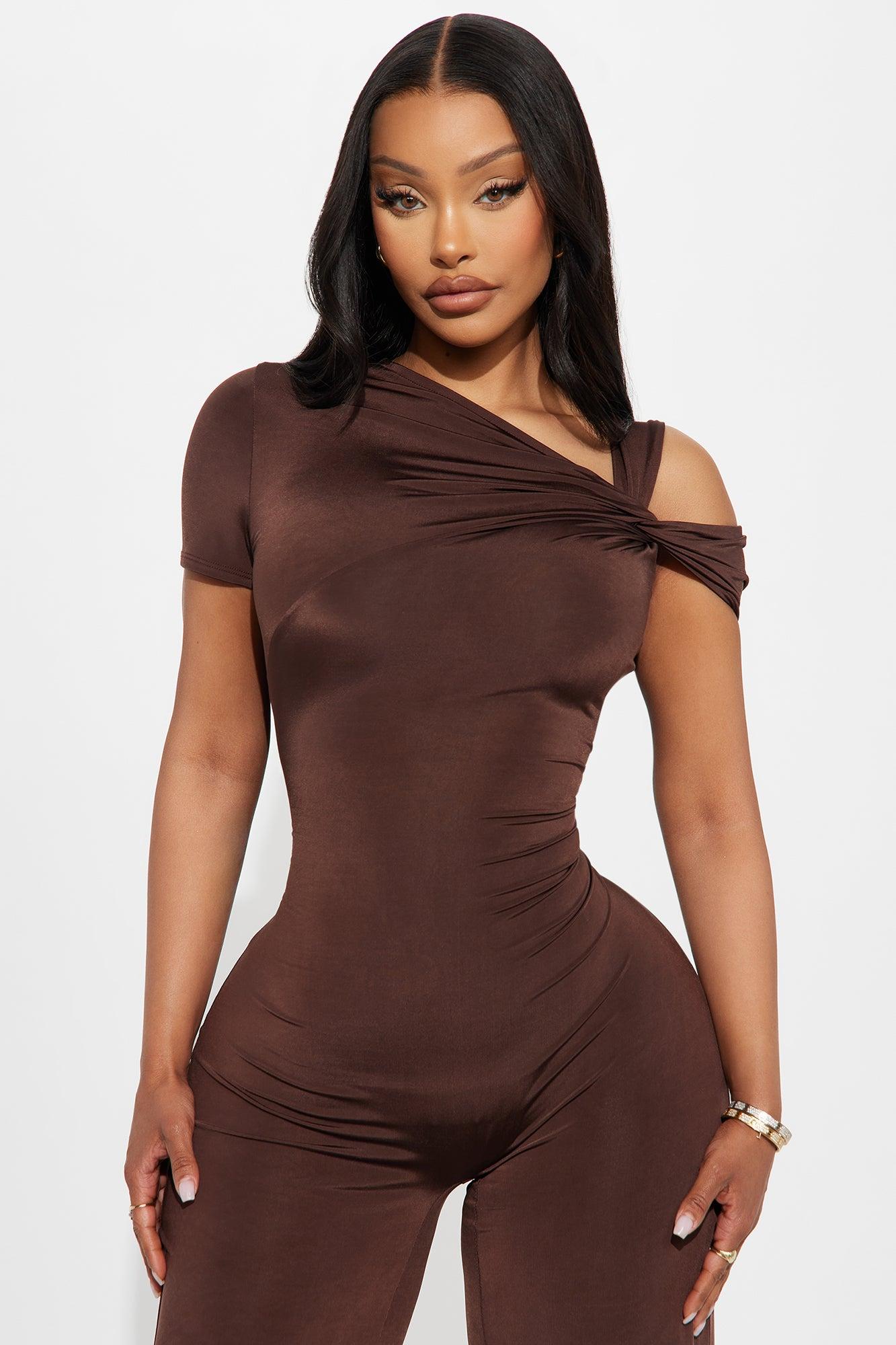 Twist It Up Cut Out Jumpsuit - Brown Female Product Image