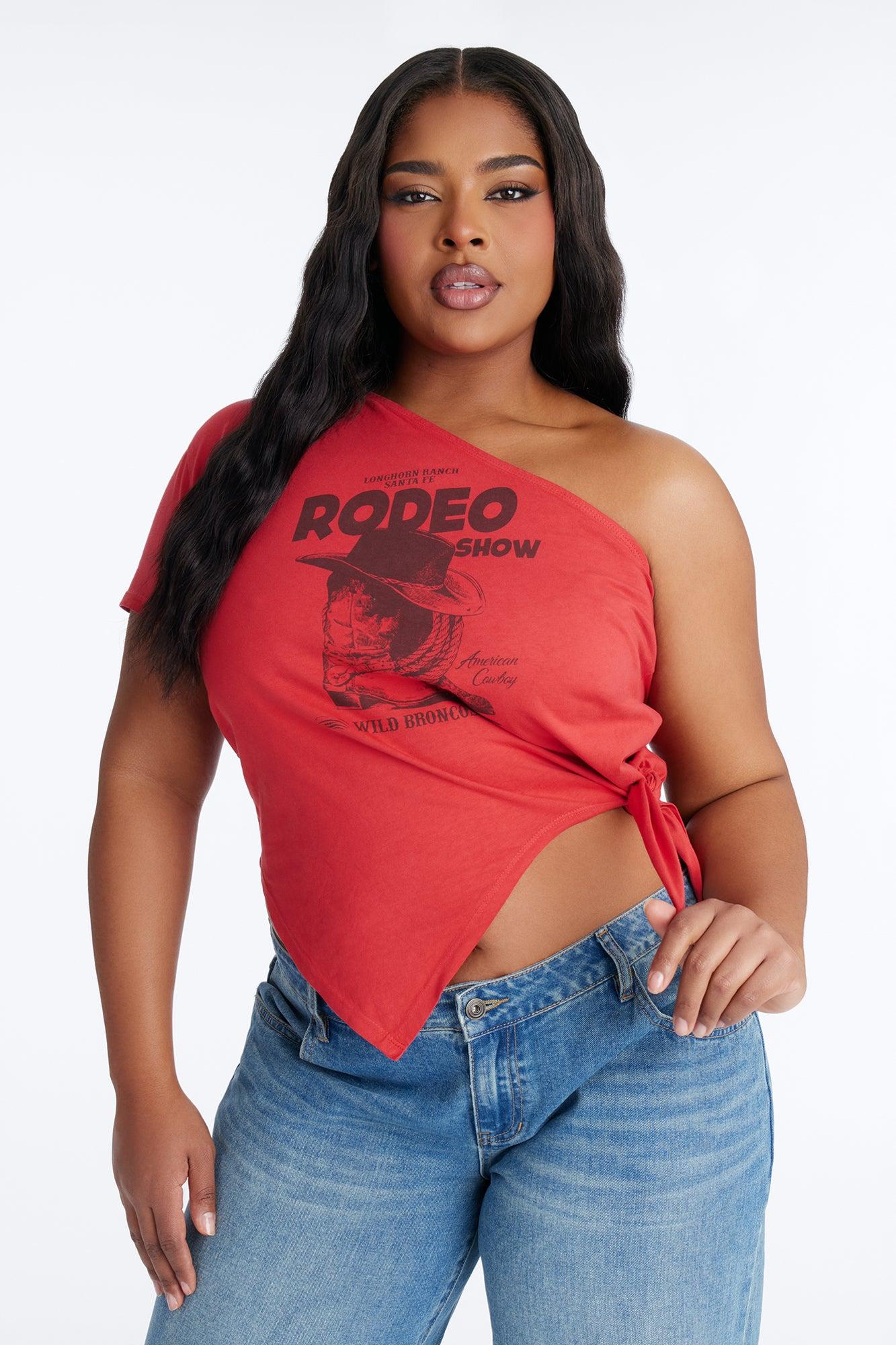 Rodeo Show One Shoulder Tee - Red Female Product Image