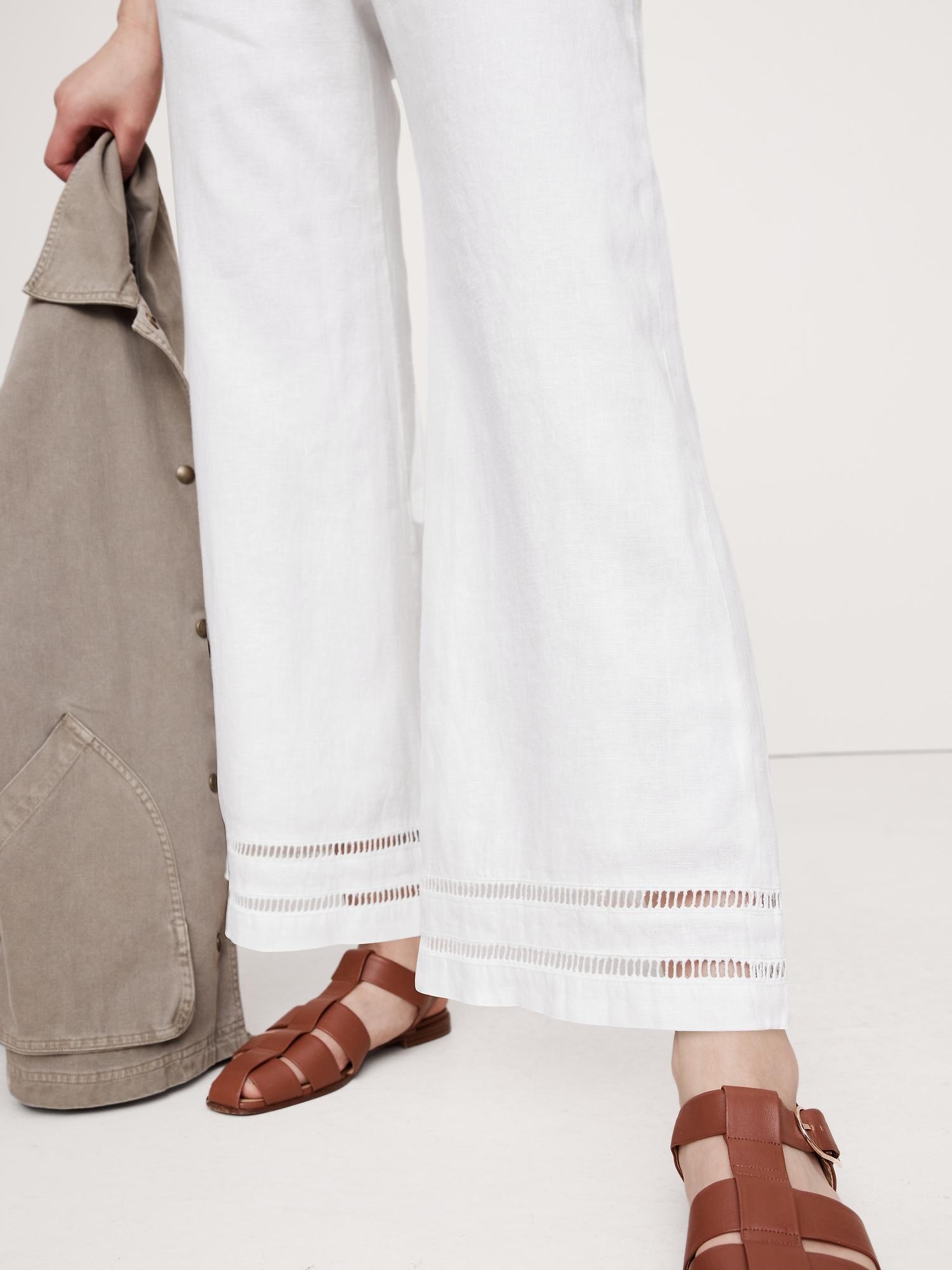Mid-Rise Kick-Flare Lace-Trim Linen Ankle Pant Product Image
