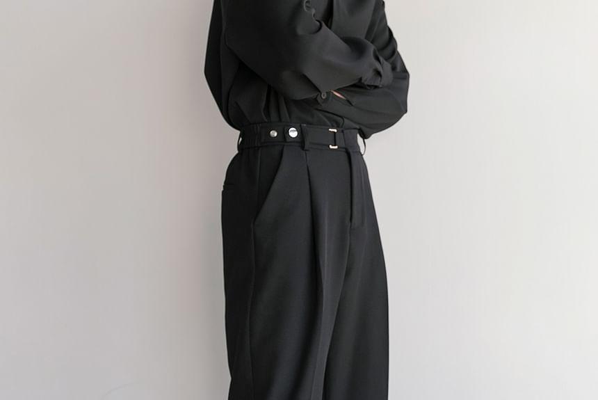 Mid Rise Plain Straight Leg Dress Pants Product Image