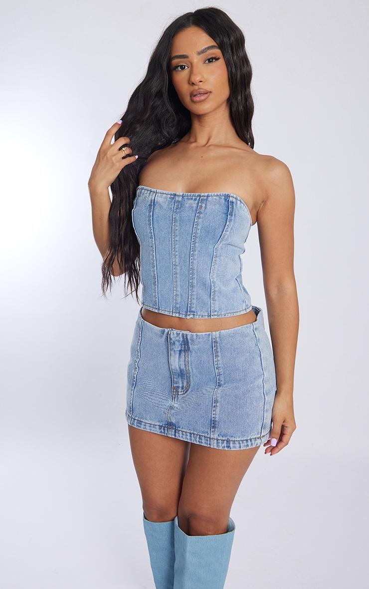Petite Light Blue Wash Denim Micro Mini Skirt Product Image