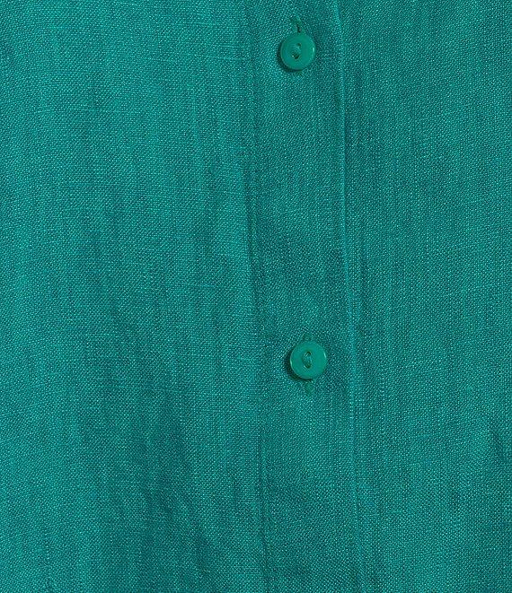 Eileen Fisher Washed Organic Linen Mandarin Collar Short Sleeve Button Front Top Product Image