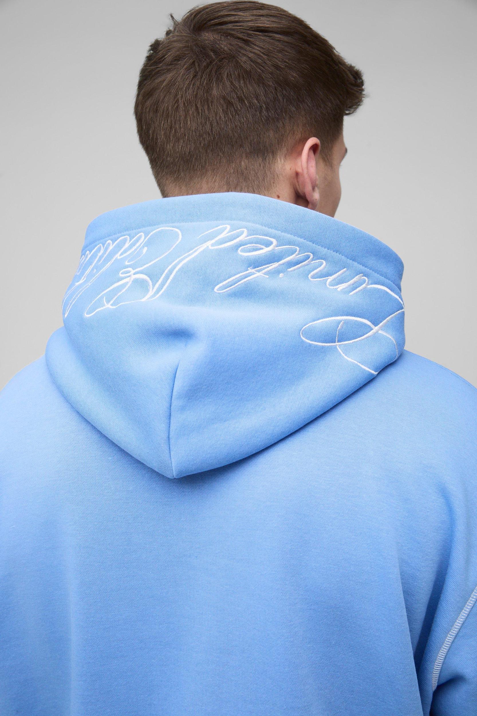 Tall Oversized Boxy Twill Applique Contrast Stitch Hooded Tracksuit | boohooMAN USA Product Image