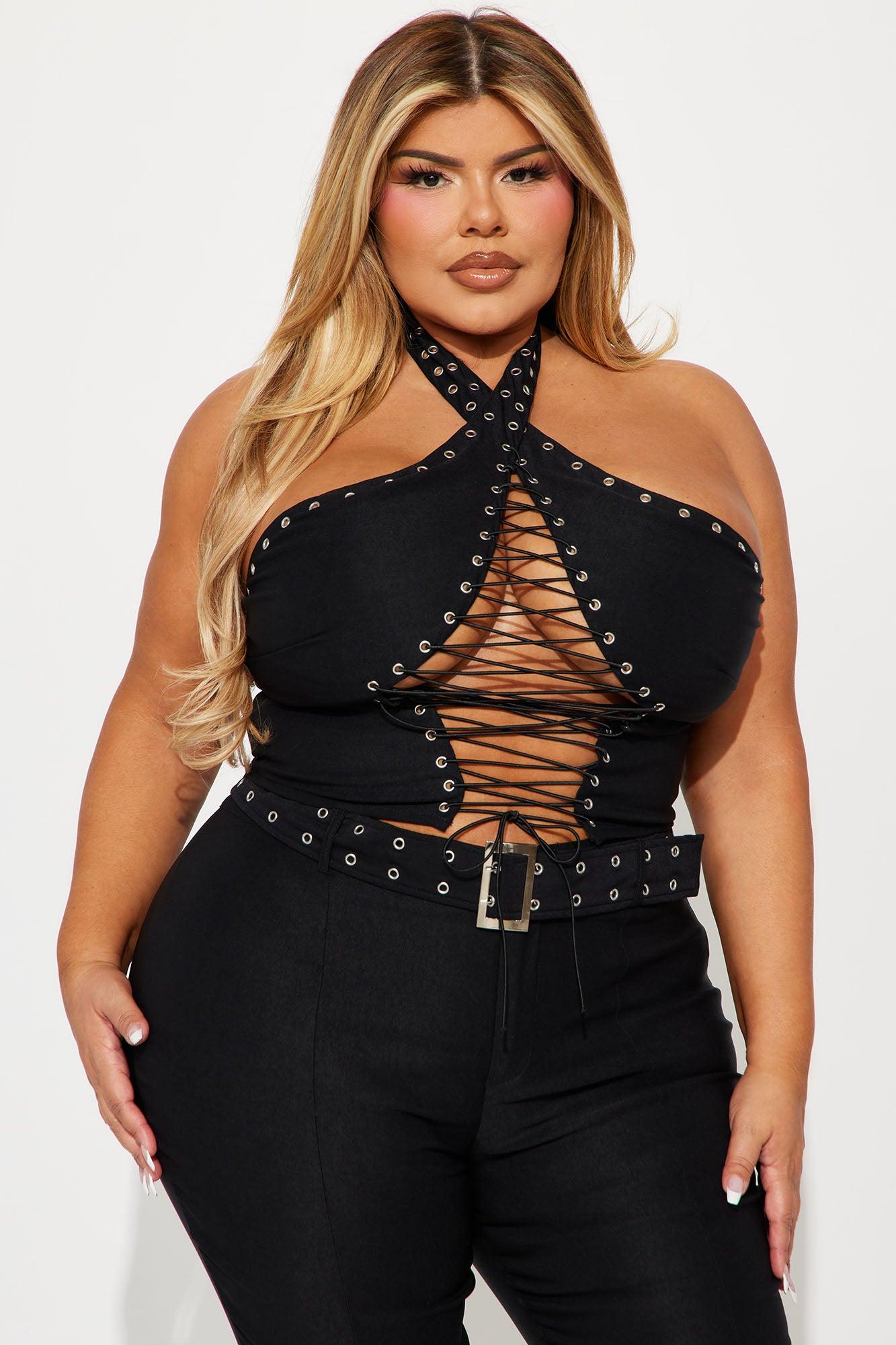 Briana Lace Up Pant Set - Black Product Image