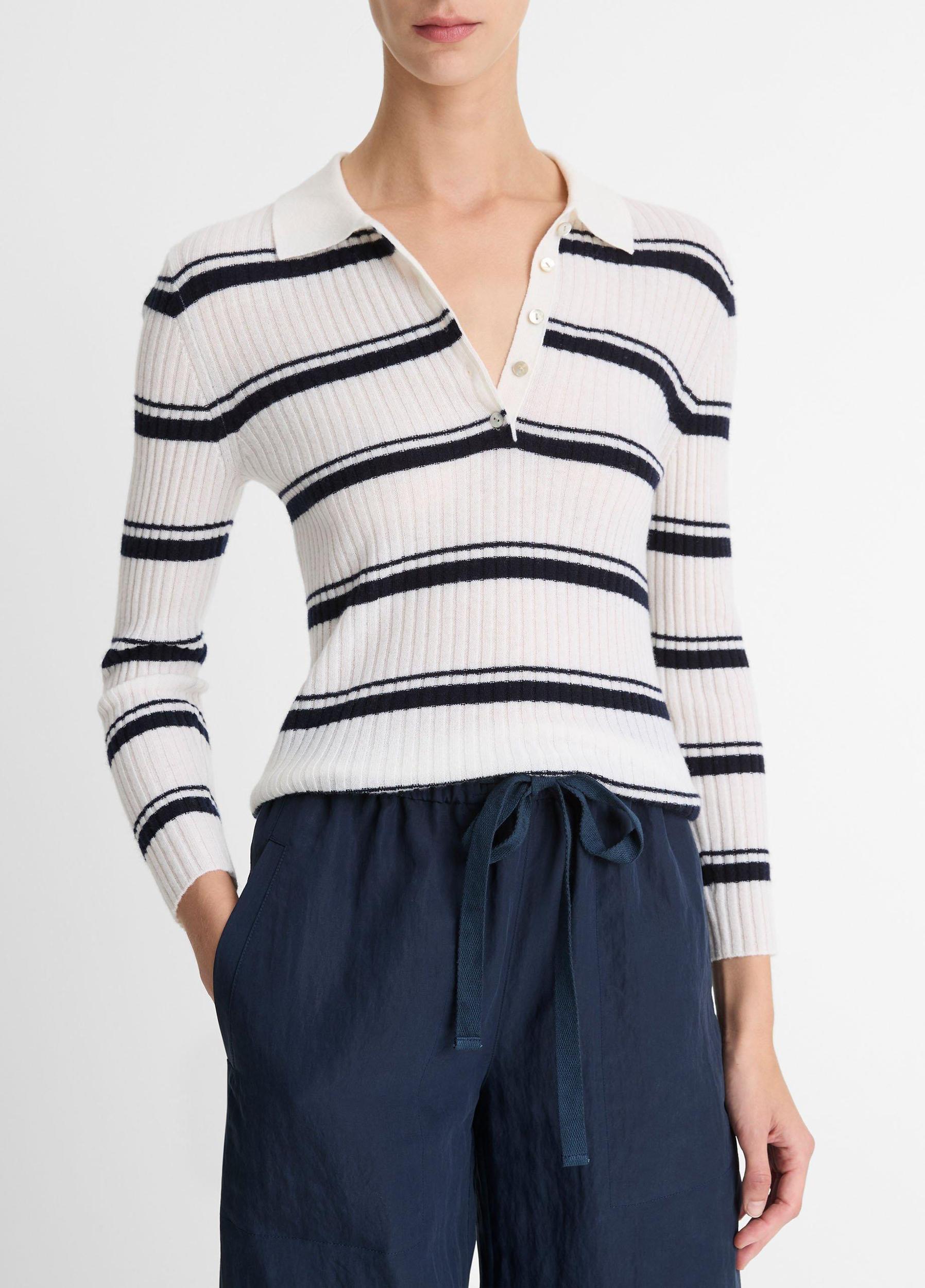 Striped Cashmere-Blend Polo Sweater Product Image