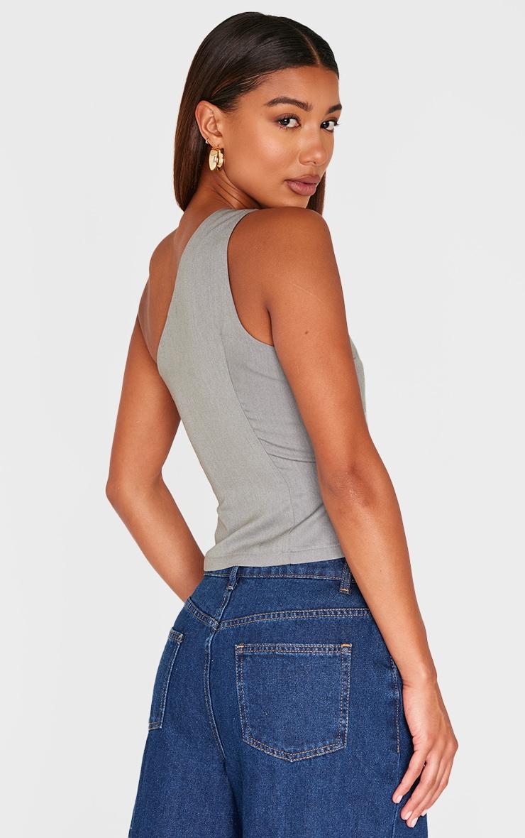 Grey One Shoulder Belt Buckle Detail Long Top Product Image