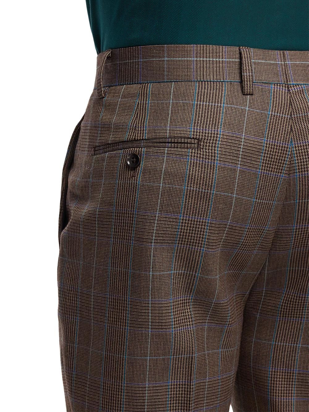Wool Blend Plaid Single Pleat Suit Pants - Brown/blue Product Image