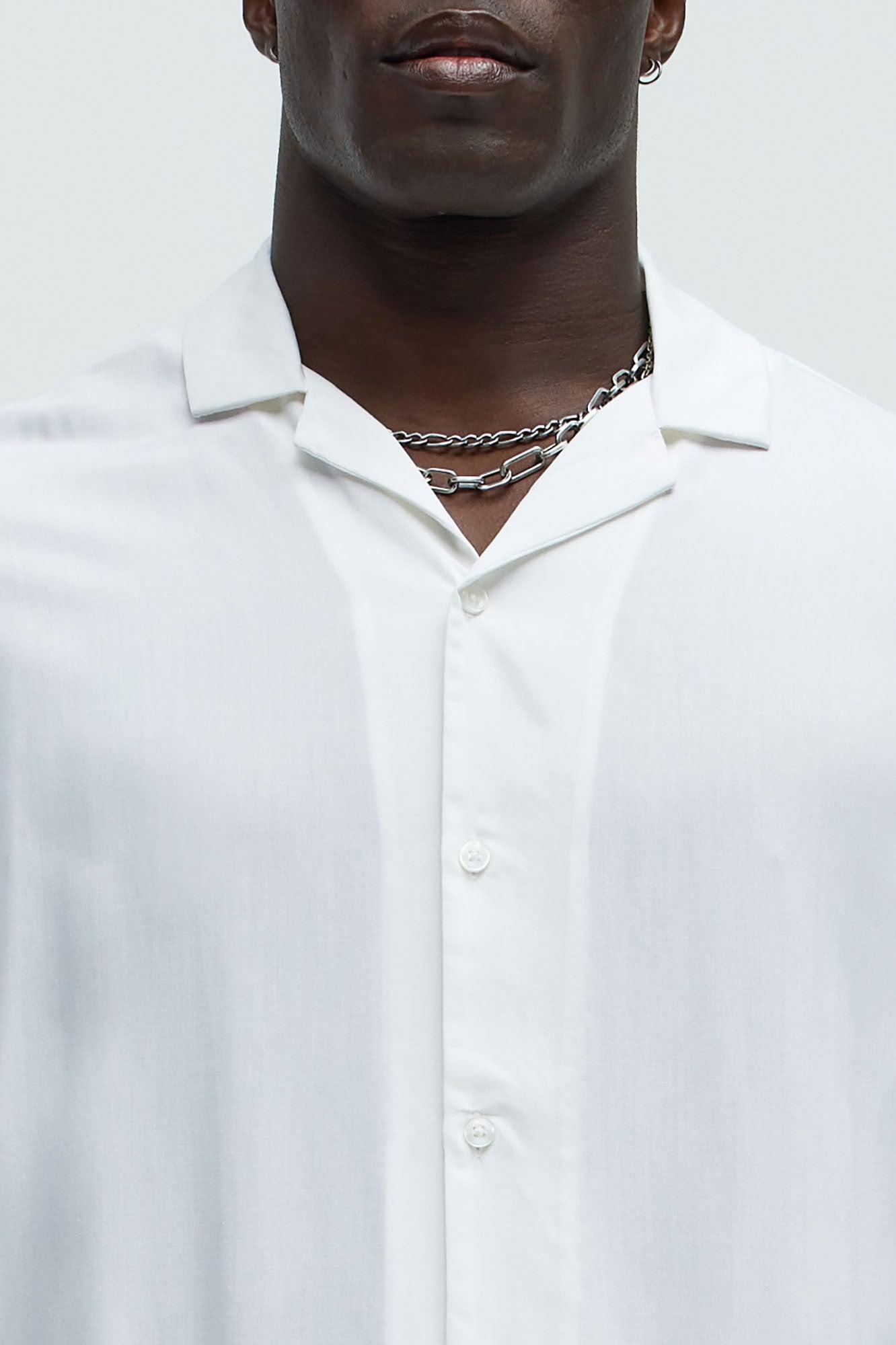 Dawson Relaxed Short Sleeve Cuban Collar Shirt - White Product Image