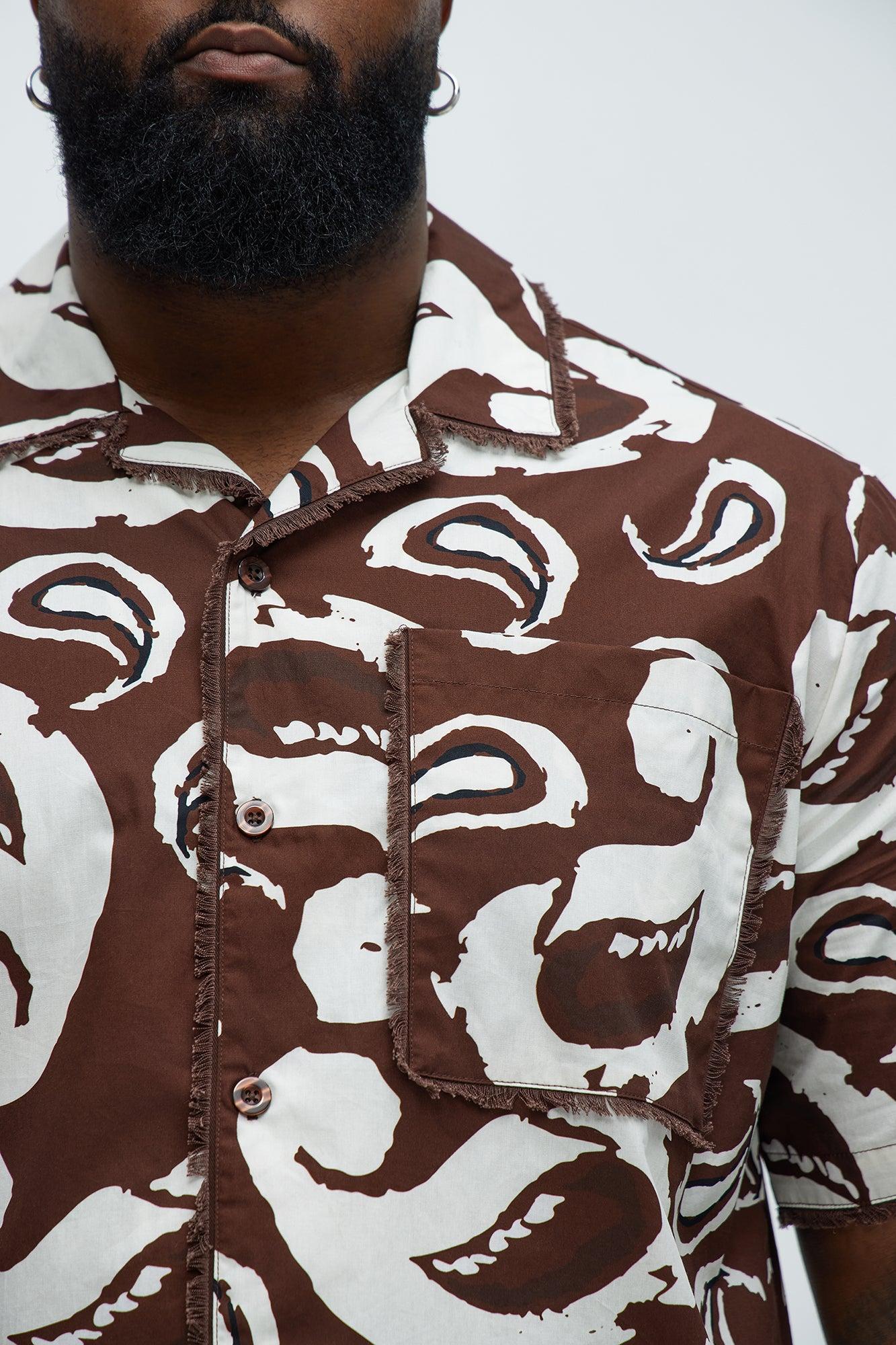 Paisley Print Frayed Shirt - Brown/combo Product Image