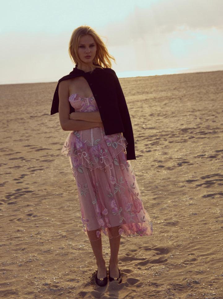 Emmeline Embroidery Midi Dress — Pink Product Image