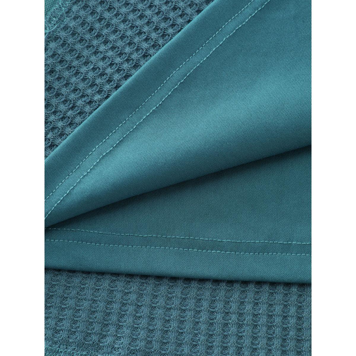 Plus Size Waffle Color Contrast Adjustable Midi Dress Aegean Women Leisure Button Square Neck Sleeveless Curvy BloomChic 18-20/2X Product Image