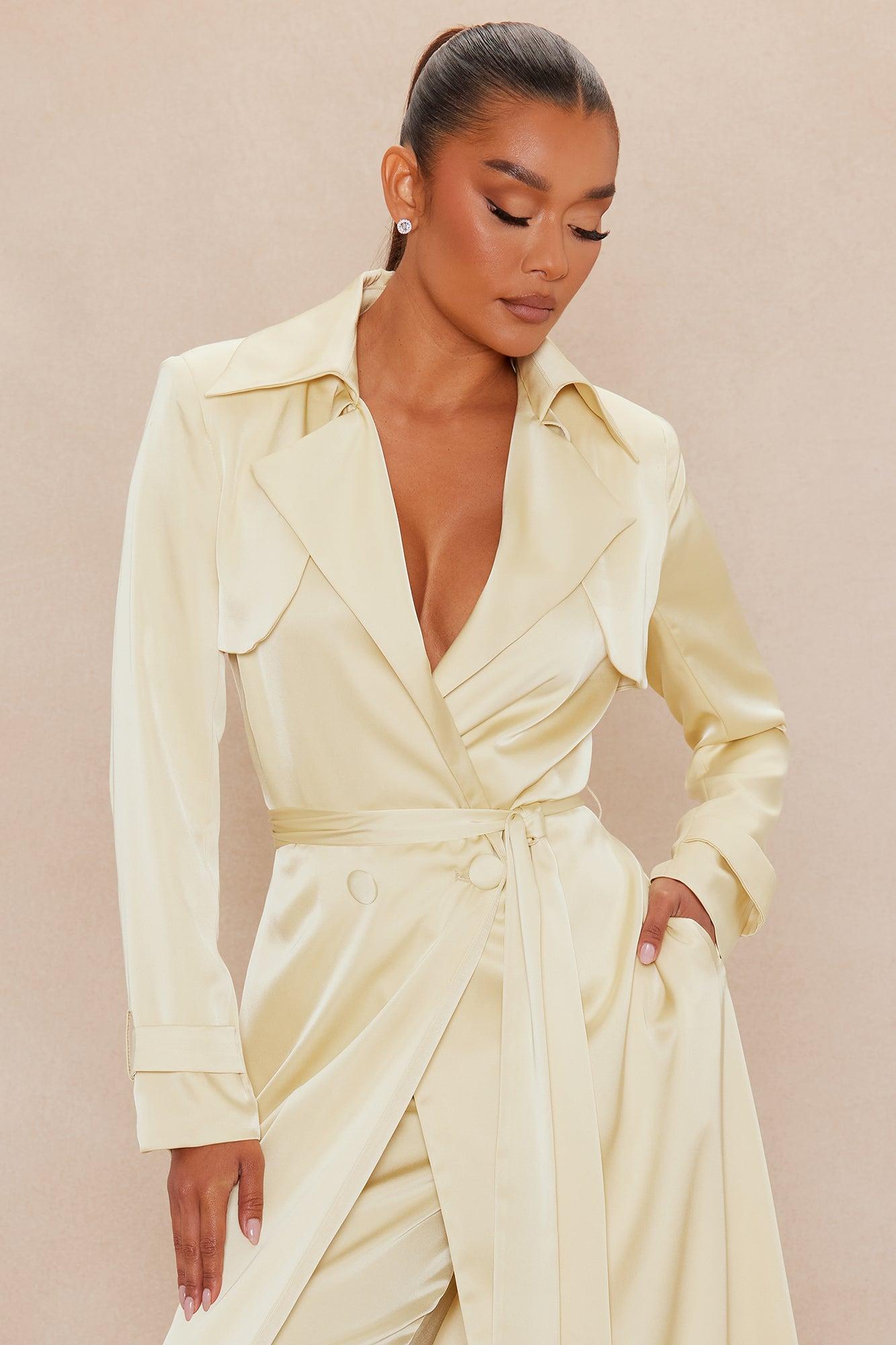 Gabriella Satin Trench Coat And Pant Set - Butter Yellow Female Product Image