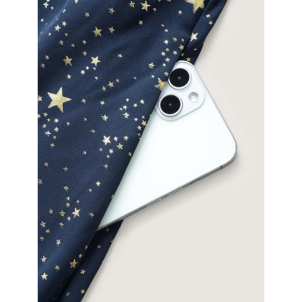 Plus Size Glitter Star Split Sleeve Midi Dress DarkBlue Women Timeless Gathered Round Neck Short sleeve Curvy BloomChic 18-20/2X Product Image