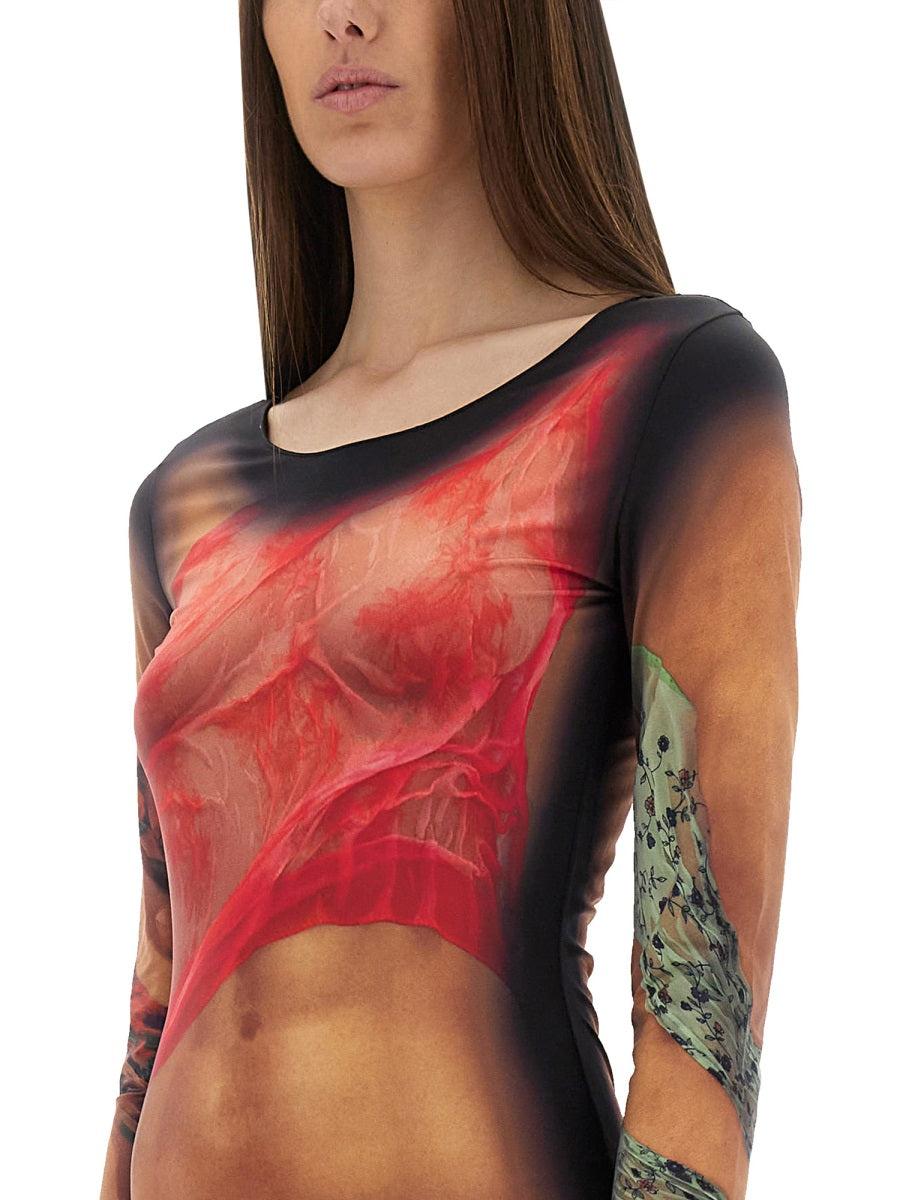 MARINE SERRE Multicolor Long Dress With All-over Graphic Print In Tech Fabric Woman In Beige Product Image