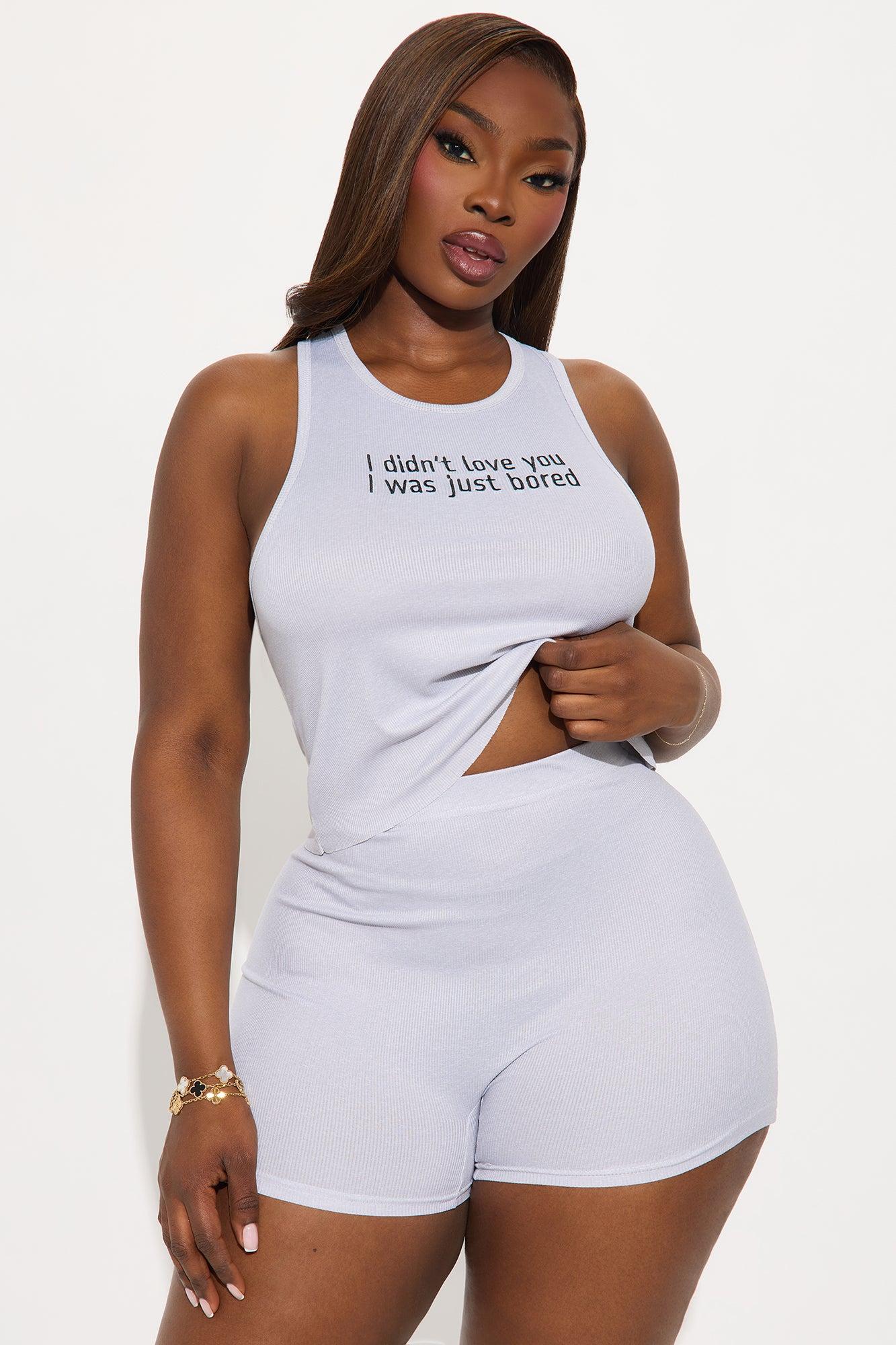 I Was Bored Ribbed PJ Short Set - Heather Grey Product Image