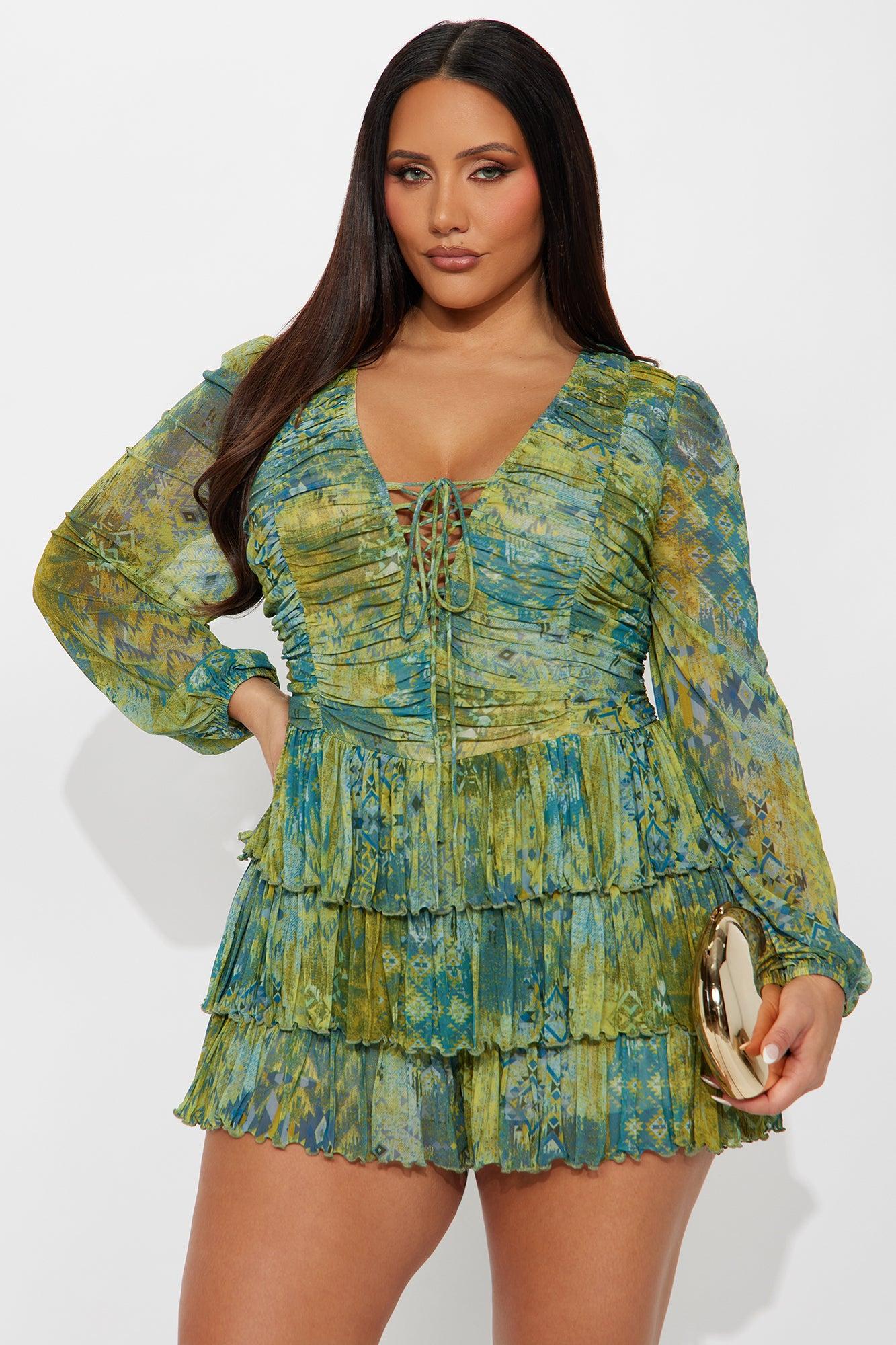 Victoria Ruched Mesh Romper - Sage/combo Female Product Image