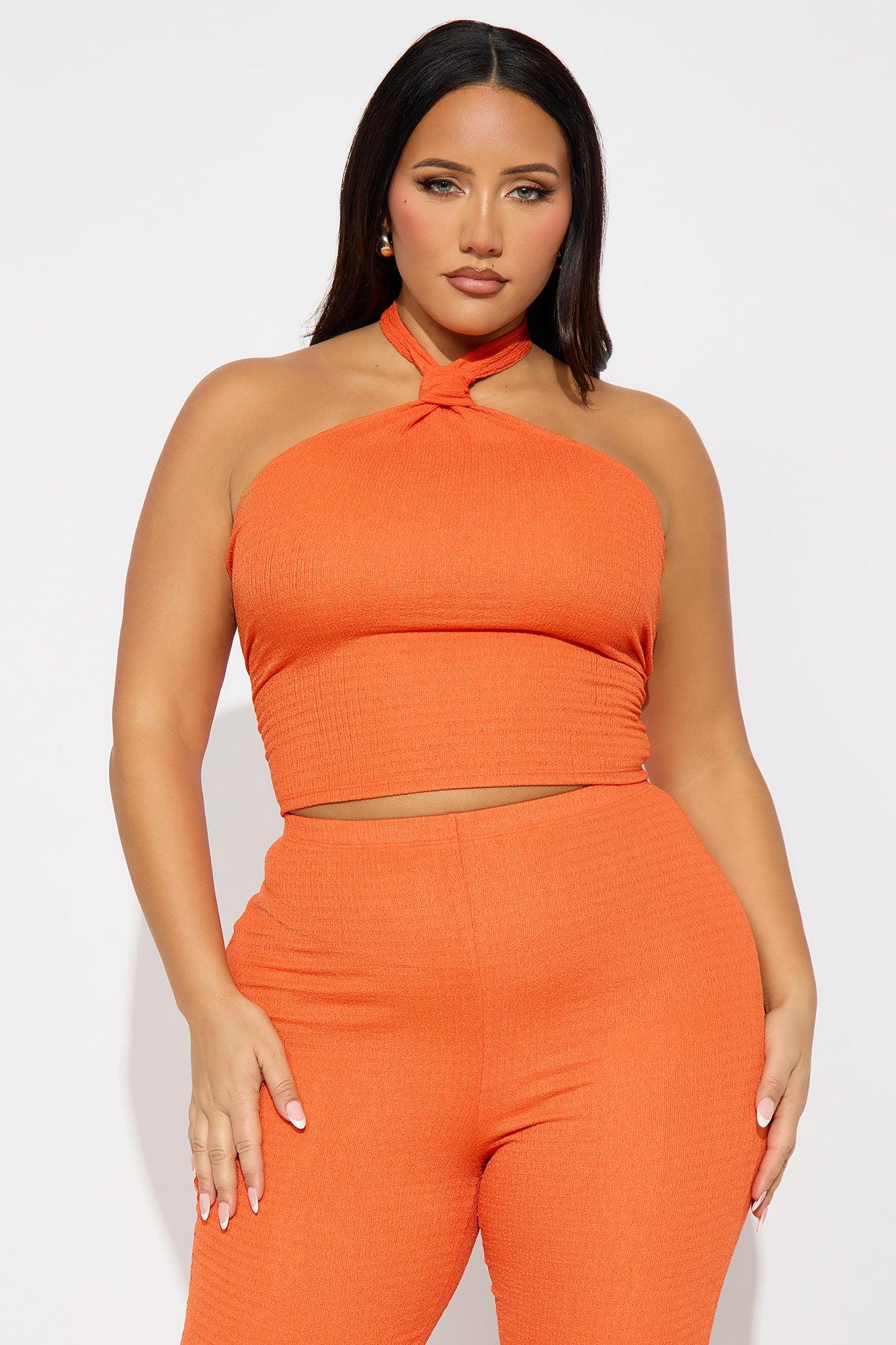 Ana Textured Halter Pant Set - Orange Female Product Image