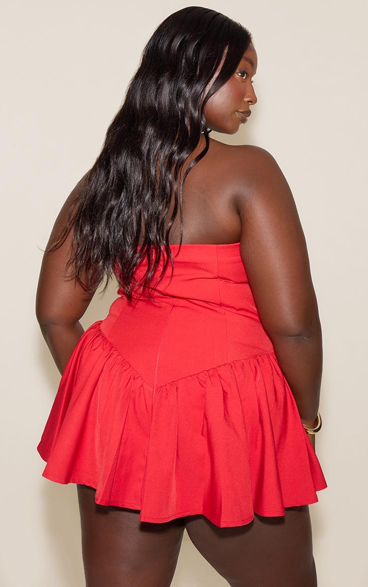 Plus Tomato Red Woven Bandeau Dropped Waist Romper Product Image